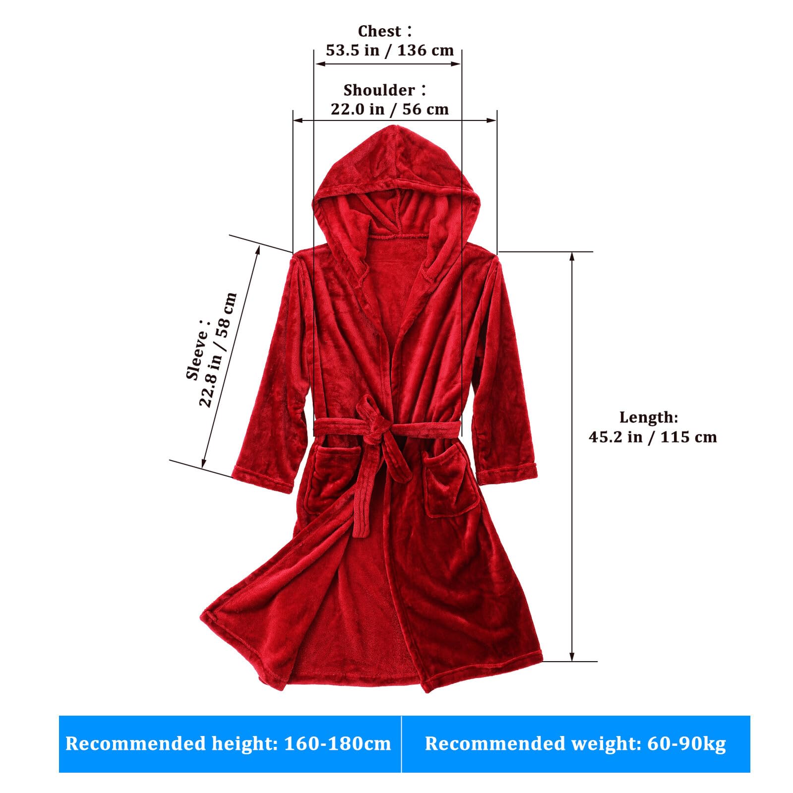 TOYANDONA Albornoz de Baño para Hombre en Color Rojo con Capucha, Tejido de Poliéster Cómodo y Versátil para Ducha y Relajación en Casa