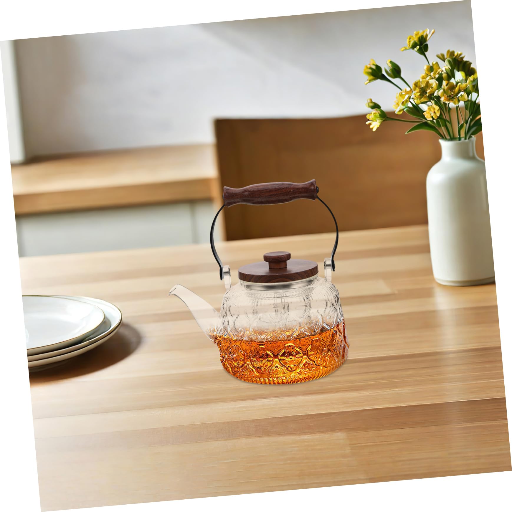 PRETYZOOM Teapot de Vidrio Transparente Resistente al Calor para Estufa Tetera Multifuncional para Vapor y Infusión para Uso Doméstico y Té de Suelta