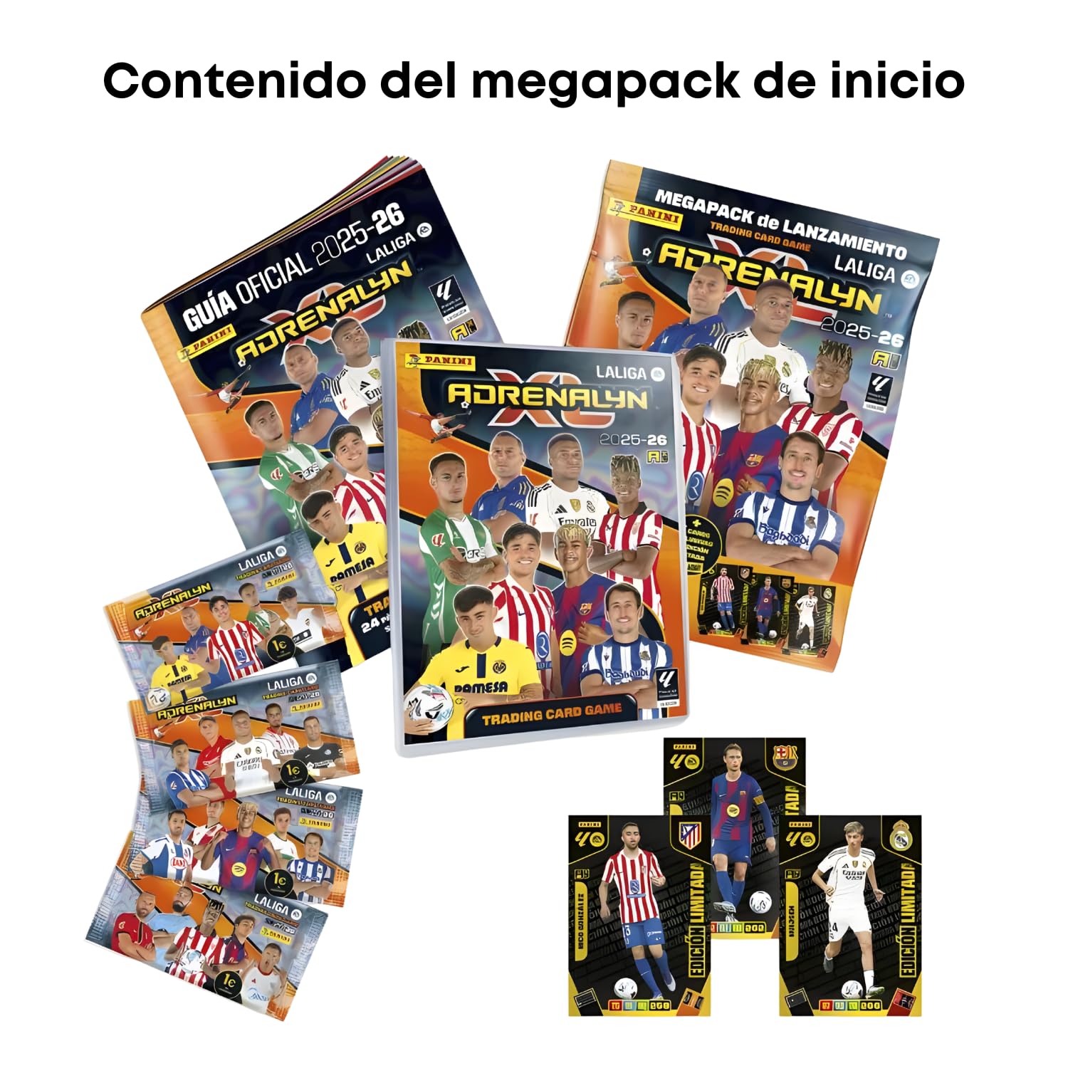 Panini Adrenalyn XL LaLiga 2025-26, Pack Coleccionista con Pocket Box Platinum, Megapack Inicio, 8 Sobres Adicionales y Deck Box, Cartas Coleccionables Fútbol