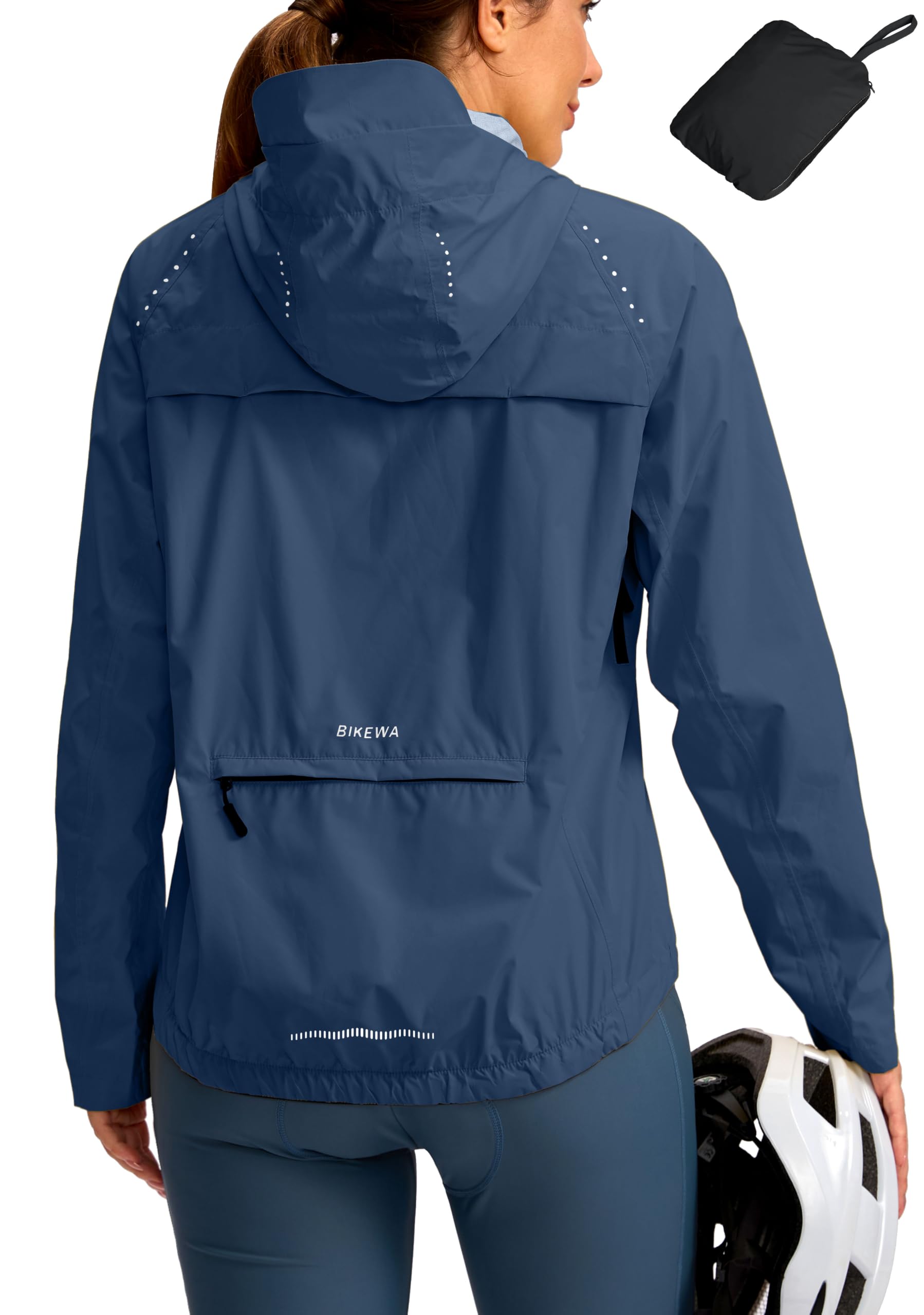 Bikewa Women's Cycling Rain Jackets Waterproof Windbreaker Lightweight Running Windproof Reflective Jacket Packable Hooded