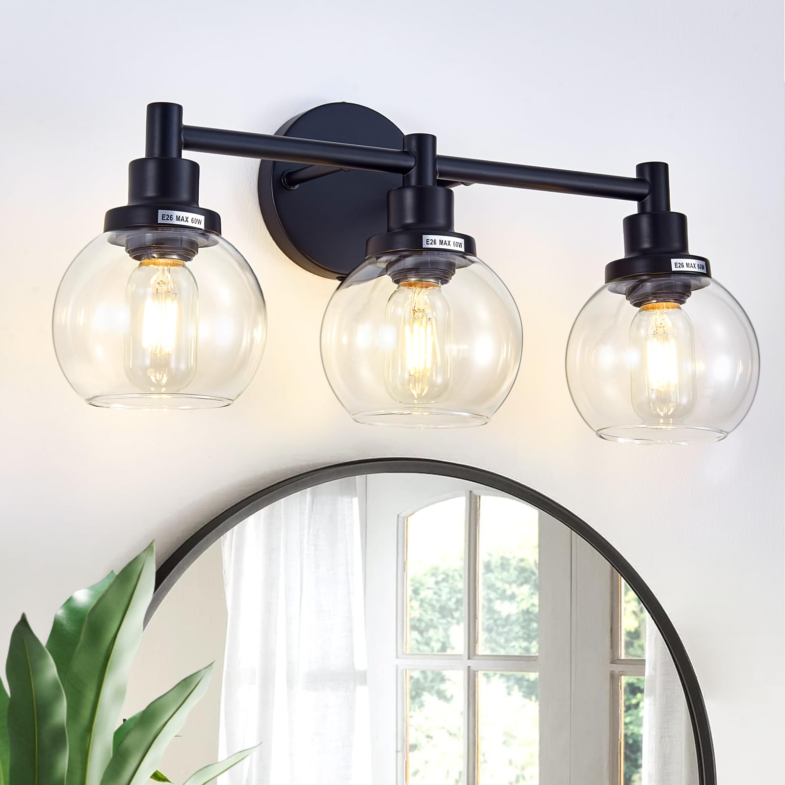 3-light bathroom light fixture black vanity lights over mirror modern wall sconce farmhouse vintage bathroom vanity lighting with glass shade for bedroom hallway cabinet bathroom