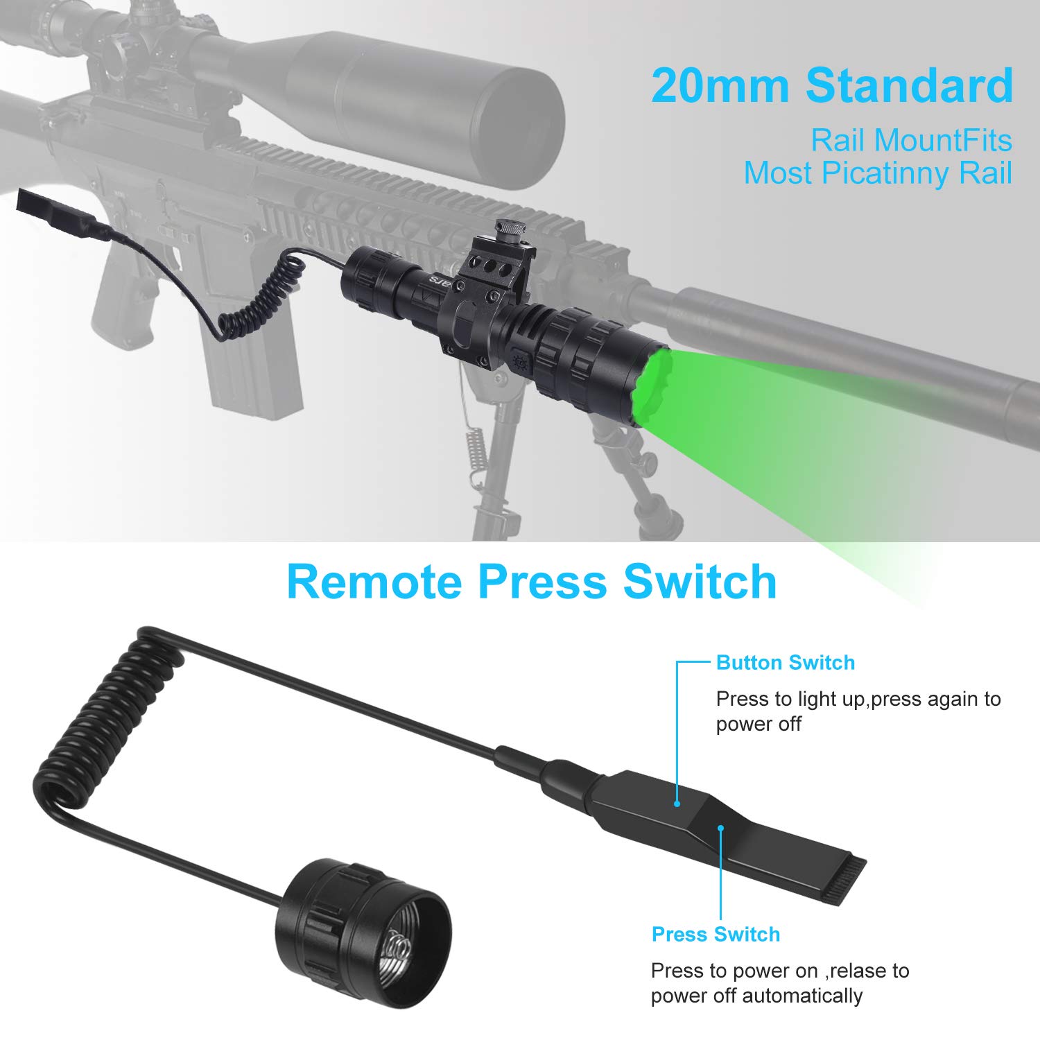 Weitars Picatinny Rail Flashlight Rifle Light With Pressure Switch And