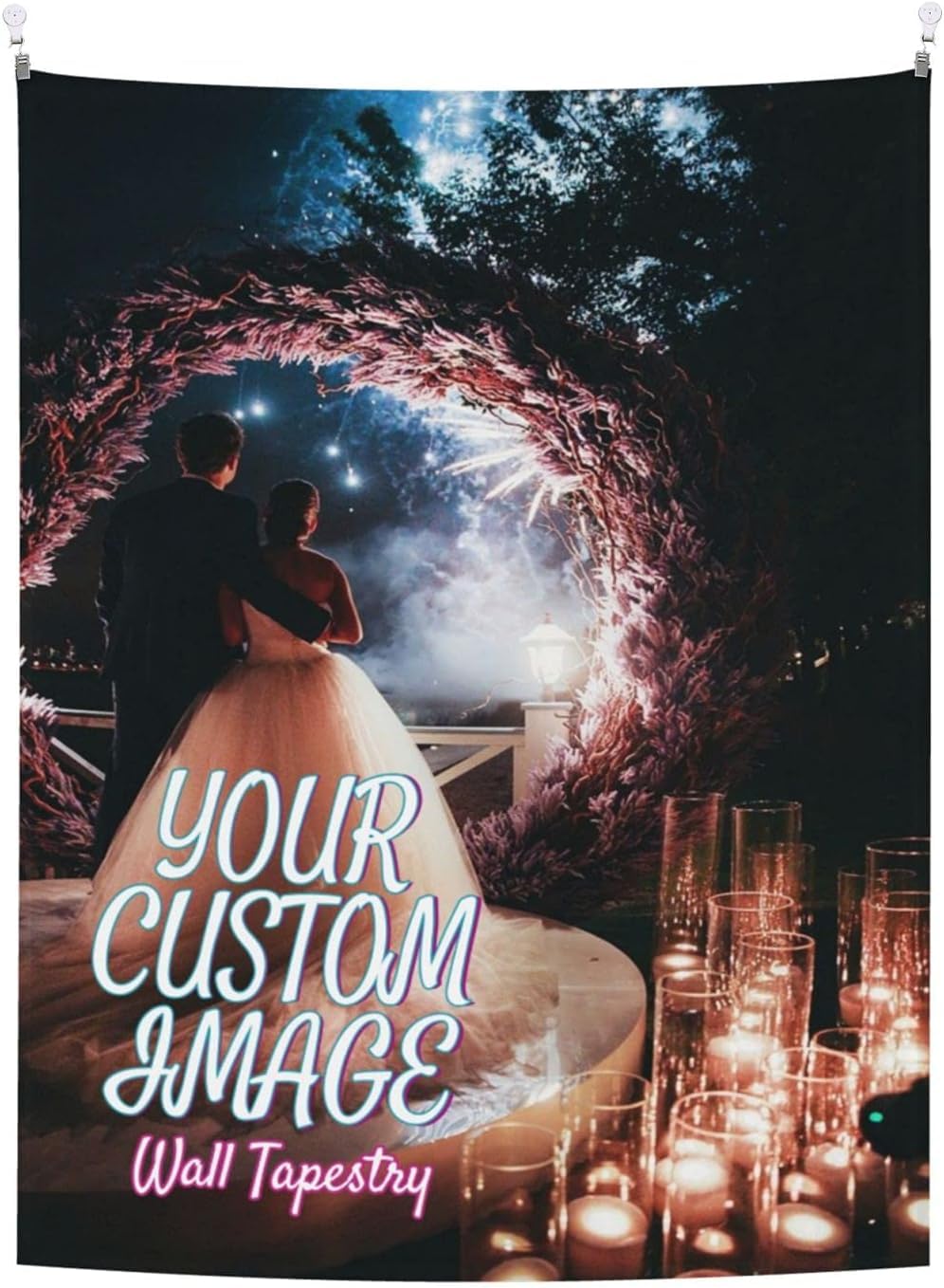 Custom Tapestry with Photo Text Customized Backdrop Decor Personalized Wall Hanging Art for Bedroom Birthday Christmas Halloween Wedding Graduation Valentines Mothers Fathers Day Gift, 28.7x37.4 inch