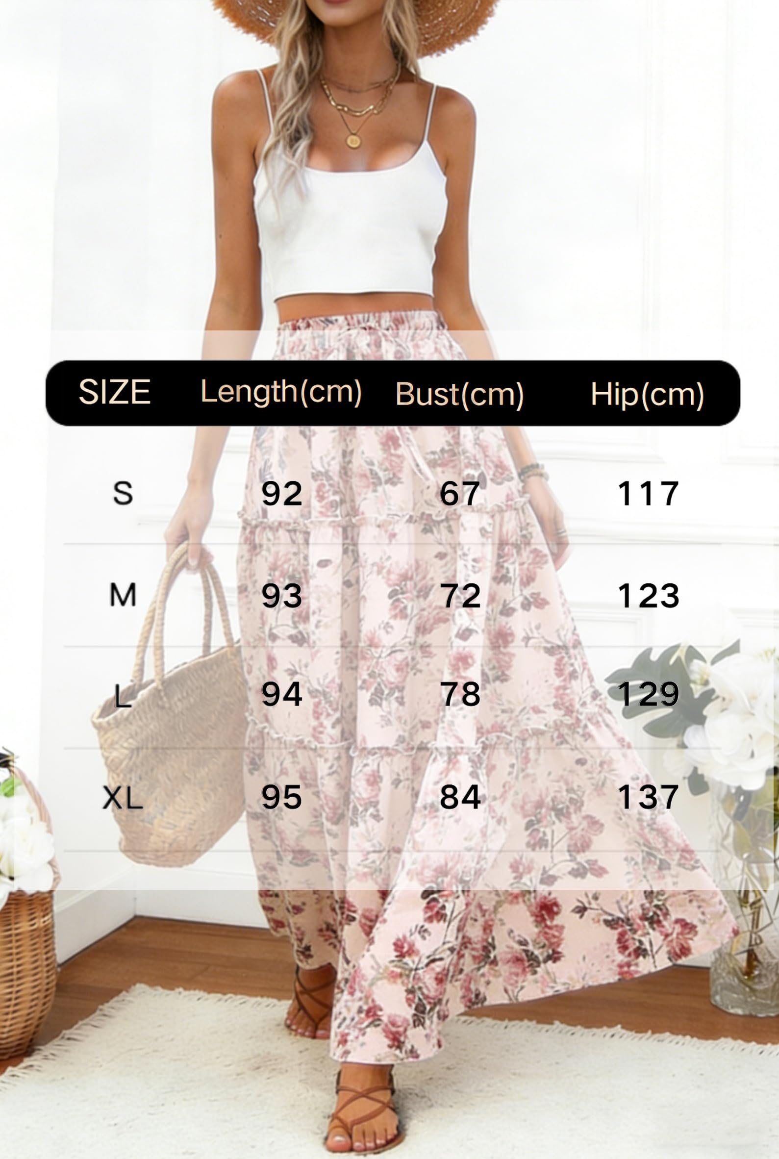 Falda Larga Cintura Alta Elegante Maxi con Bolsillos A-línea Elástica Bohemio Playa Verano
