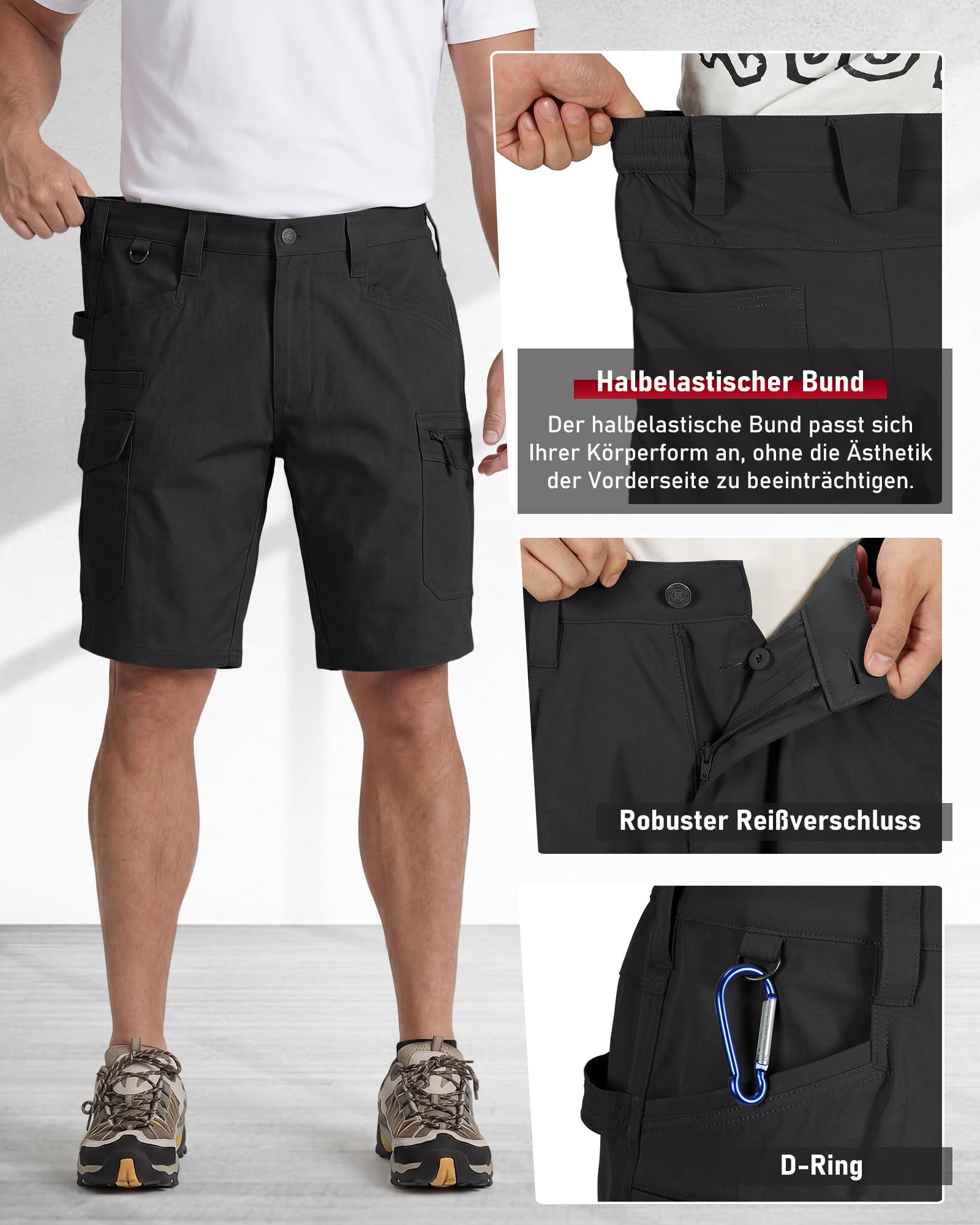 IGOLUMON Arbeitshosen Kurz Herren Arbeitsshorts Männer Elastische Taille Kurze Cargohose Herren Bequeme Sommer Kurze Hosen mit Multifunktionstaschen