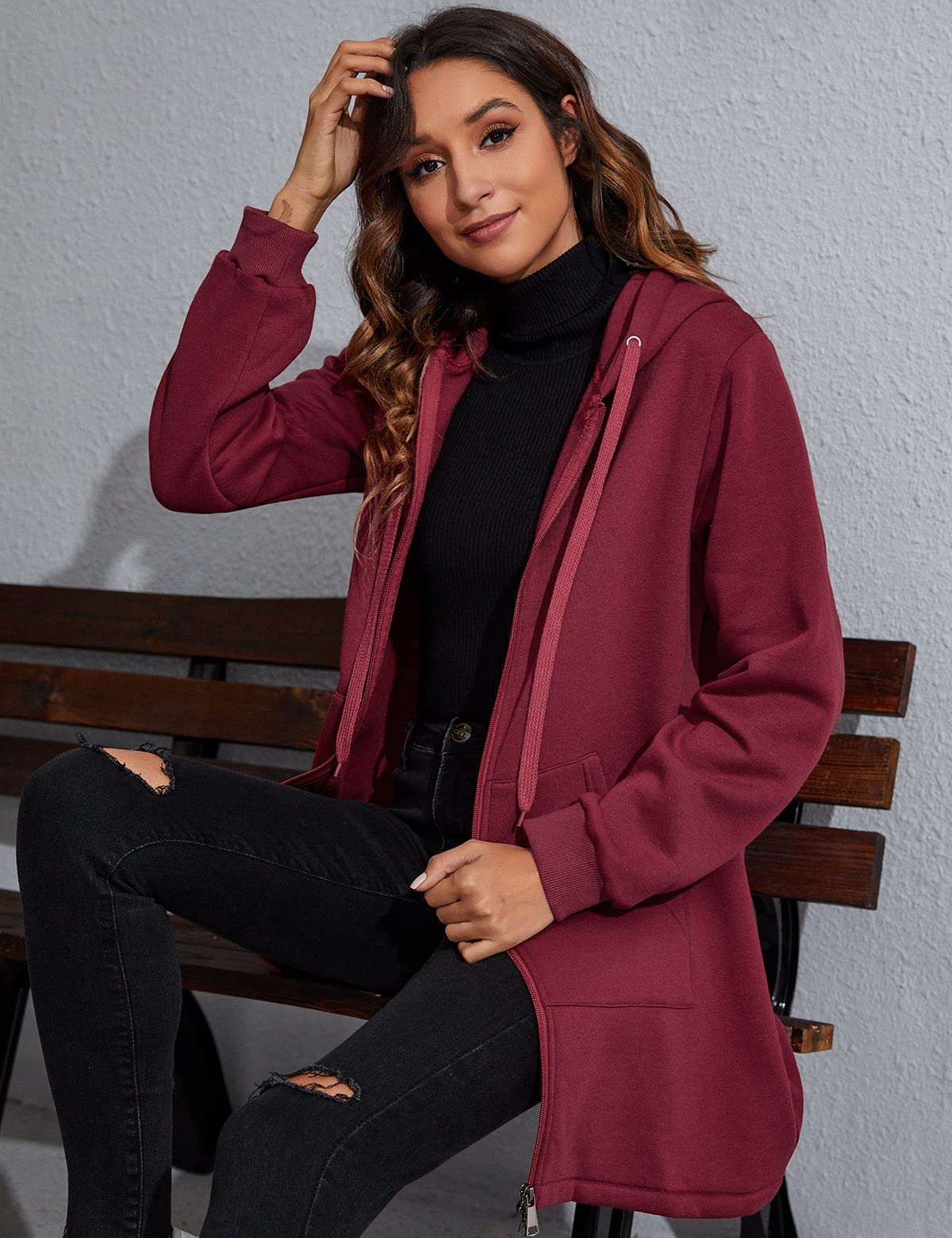 Tuopuda Donna Felpe con Cappuccio Giacca Elegante Scollo a V Top Manica Lunga Cardigan Felpe con Zip 2 Tasche Autunno Invernali Sweatshirt Cappotto Eleganti Pullover Hoodie Jumper