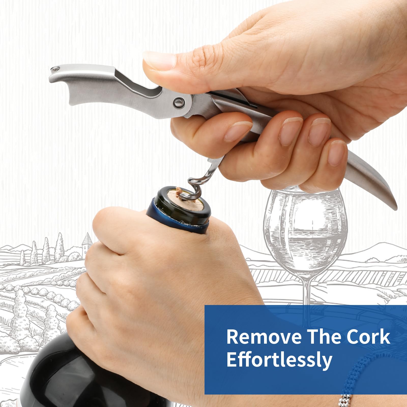 ELMWAY VinoLux Series All-Stainless Steel Waiter’s Friend Corkscrew - Image 4