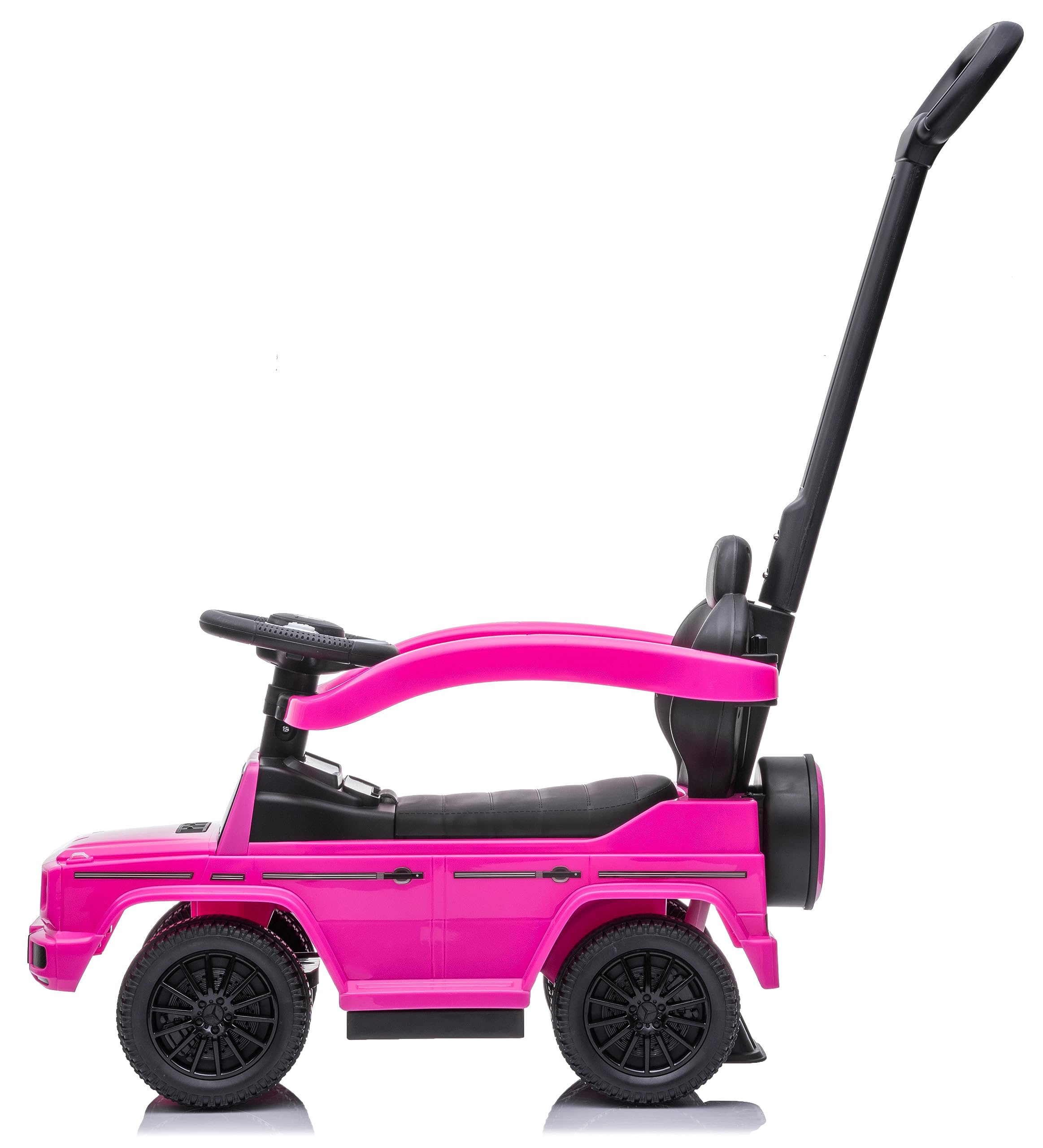 sun baby Jeździk pchacz dla dzieci Mercedes Benz G z licencją, kierownica z dźwiękiem, plastikowe siedzenie i koła, pchacz, schowek pod siedziskiem, atrapa koła zapasowego (Różowy)