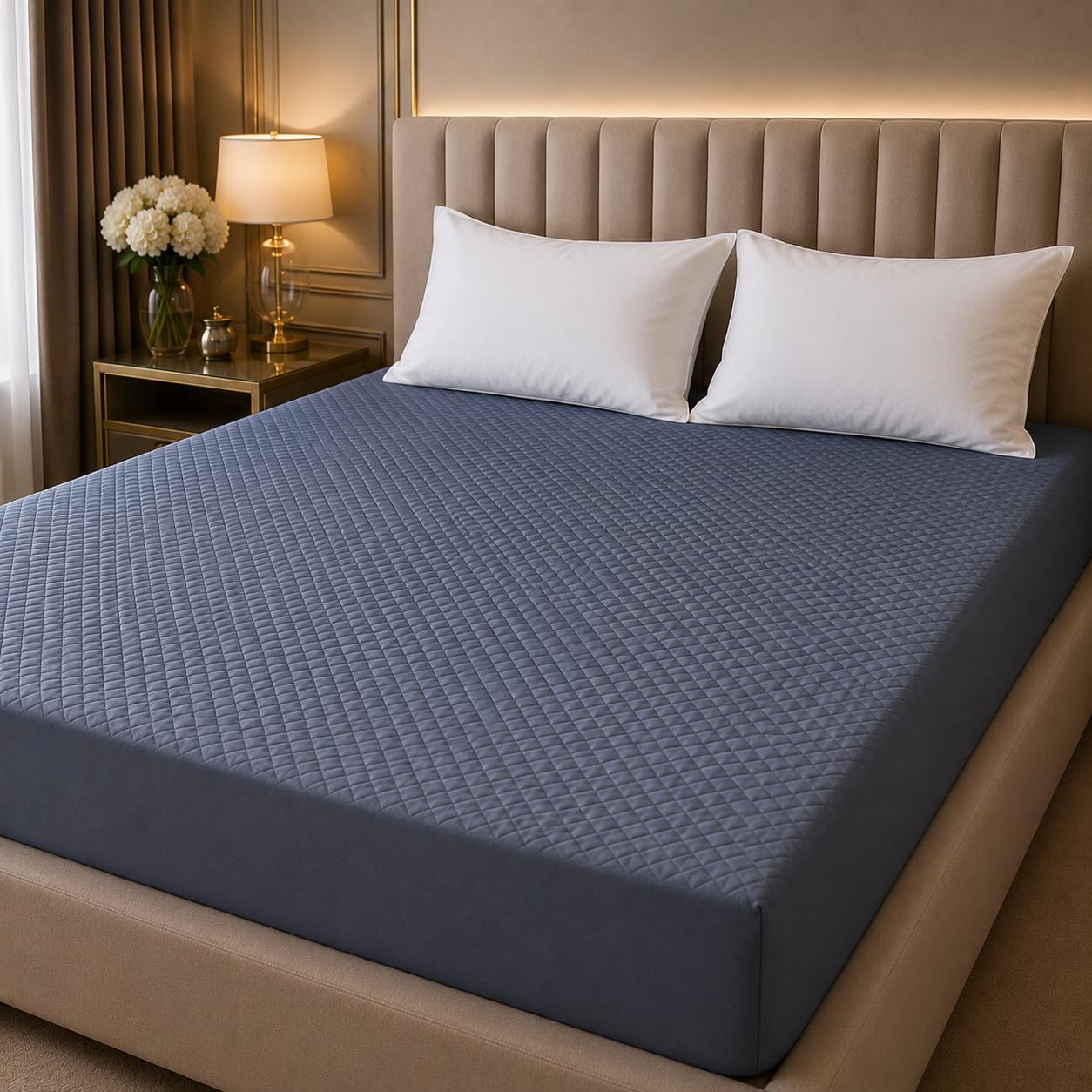 Orchid Quilted Mattress Protector | Waterproof with Elastic Fitted Skirt Pad | Soft Mattress Topper for Single, Double, Queen & King Size Beds | (72X60 Inch | 182.88 × 152.4 cm | 6 × 5 feet) Grey-image-12