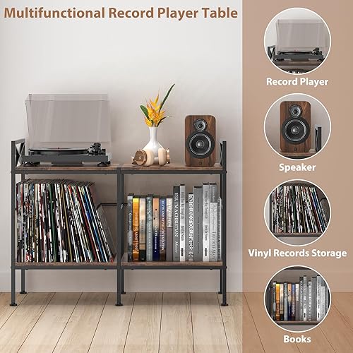 Miniatura 4 de Soporte para tocadiscos, mesa para tocadiscos con almacenamiento de vinilo, hasta 200 álbumes, soporte para discos de vinilo, gabinete estéreo para