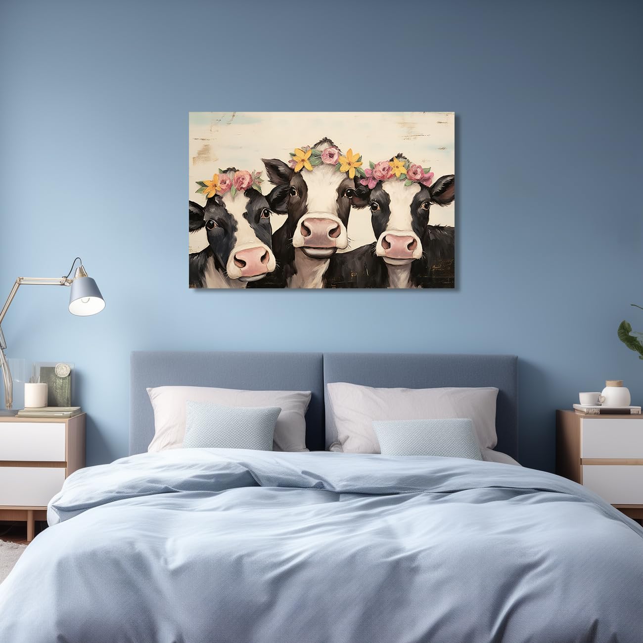 Amazon.co.jp: ZQQART かわいい牛 キャンバスウォールアート 素朴な