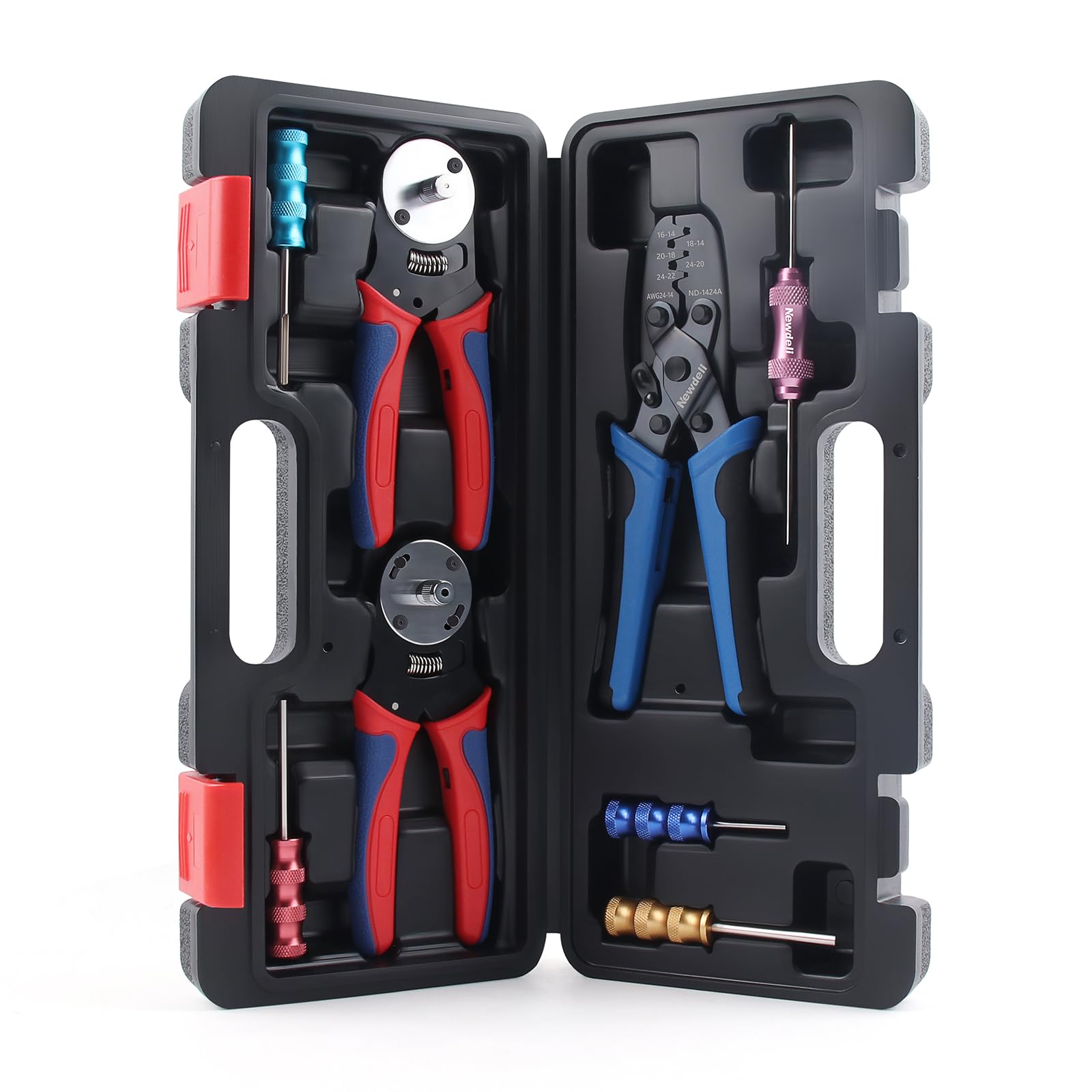 Newdeli Deutsch Crimp Tool Kit 8Pcs Deutsch Connector Tool Molex Crimper Close Barrel &amp; Open Barrel Crimpers with Deutsch Pin Removal Tool for Deutsch Connectors and Delphi Molex Terminals