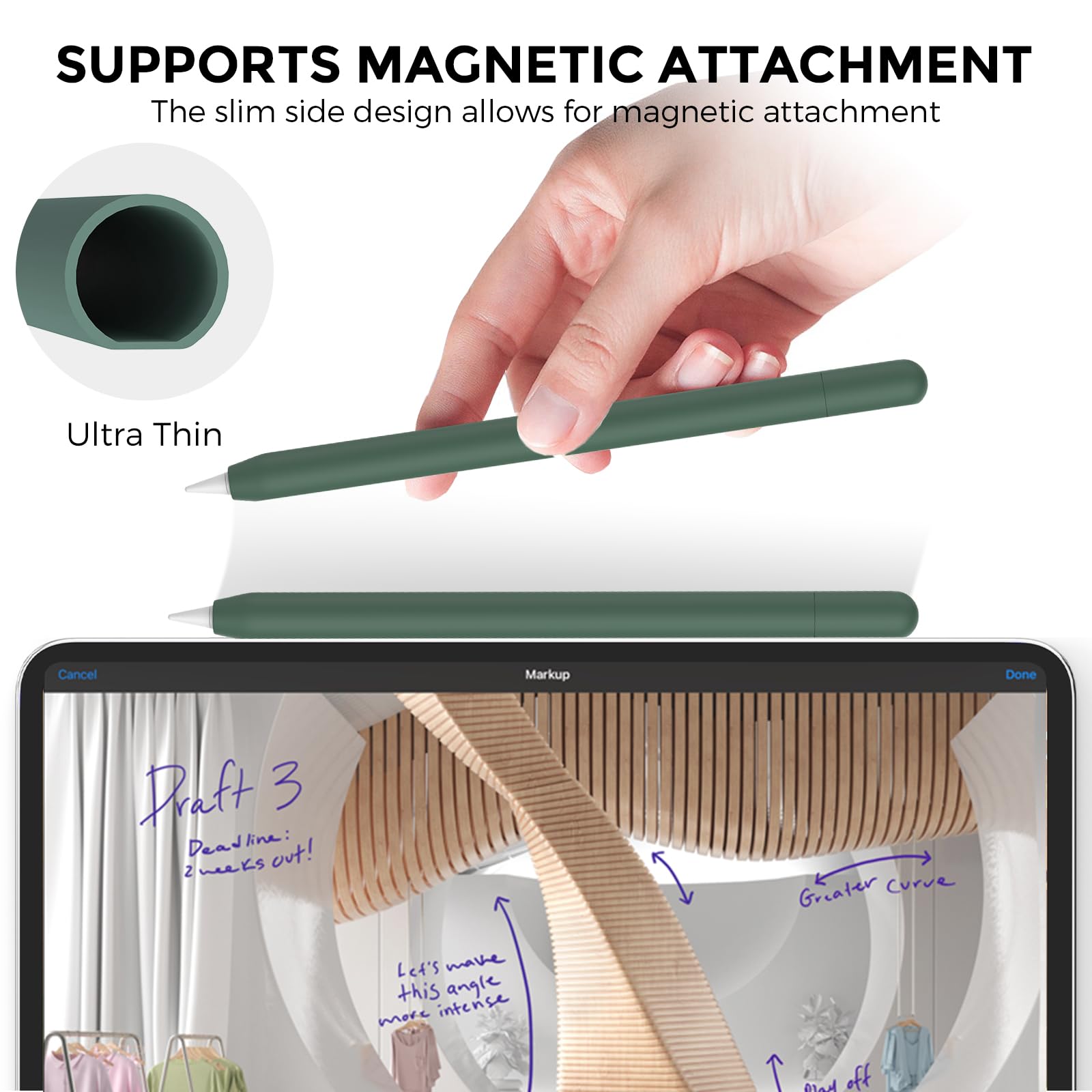 AhaStyle Silicone Case for Apple Pencil (USB-C) 2023 Ultra Thin Protective Cover Skin Apple Pencil Sleeve Anti-slip Grip Compatible with Apple Pencil USB C (Alpine Green) - Image 3