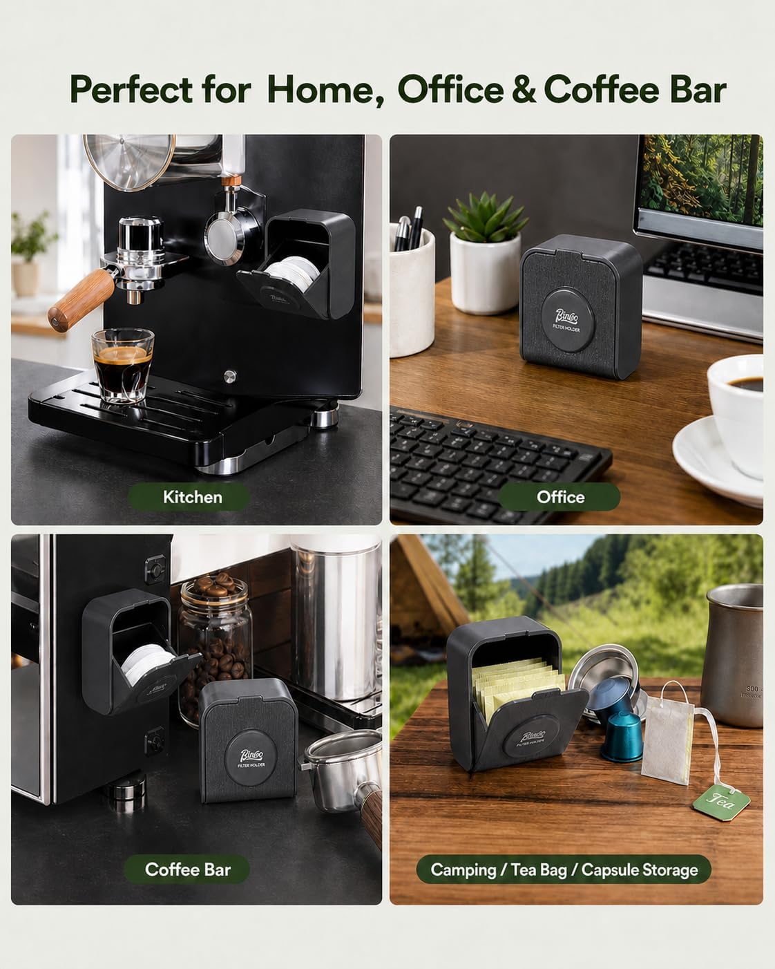Coffee Filter Holder for 2.5 in Filters, with 100 Filters, Black