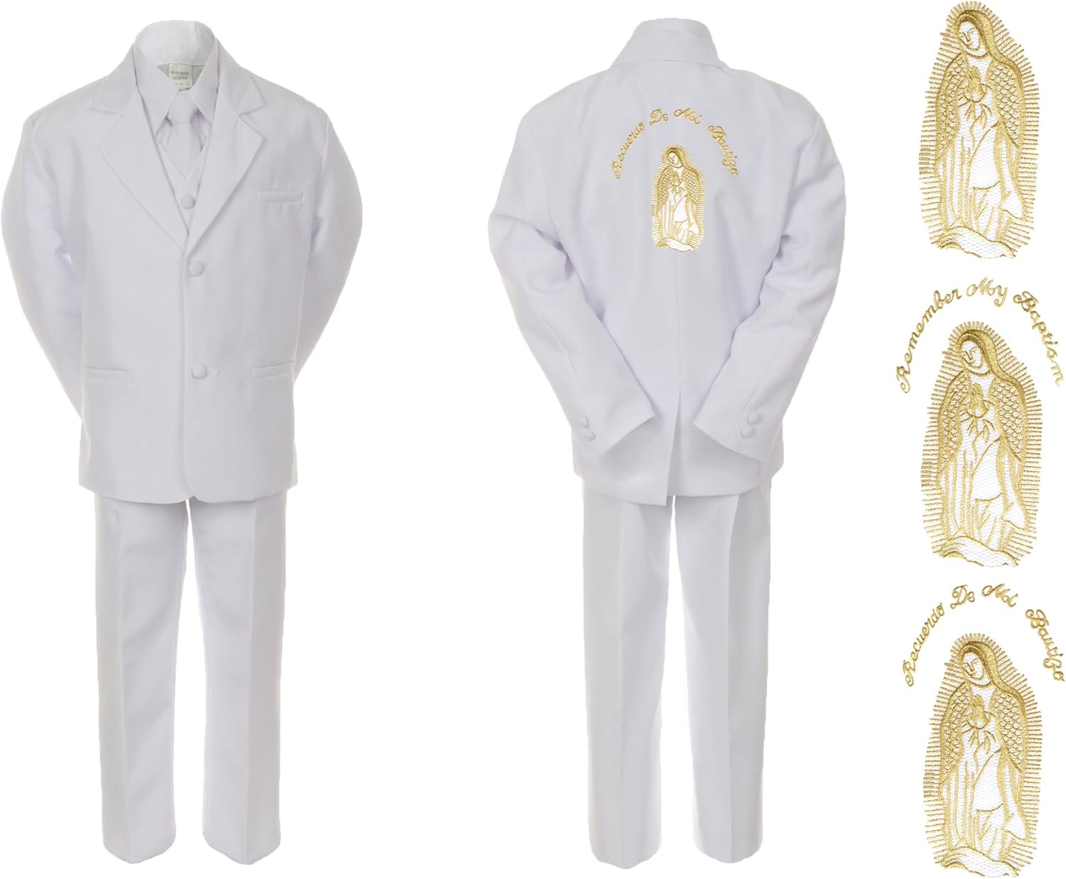 New Born Baby Boy Christening Baptism White Suit Gold Mary Maria on Back Sm-7