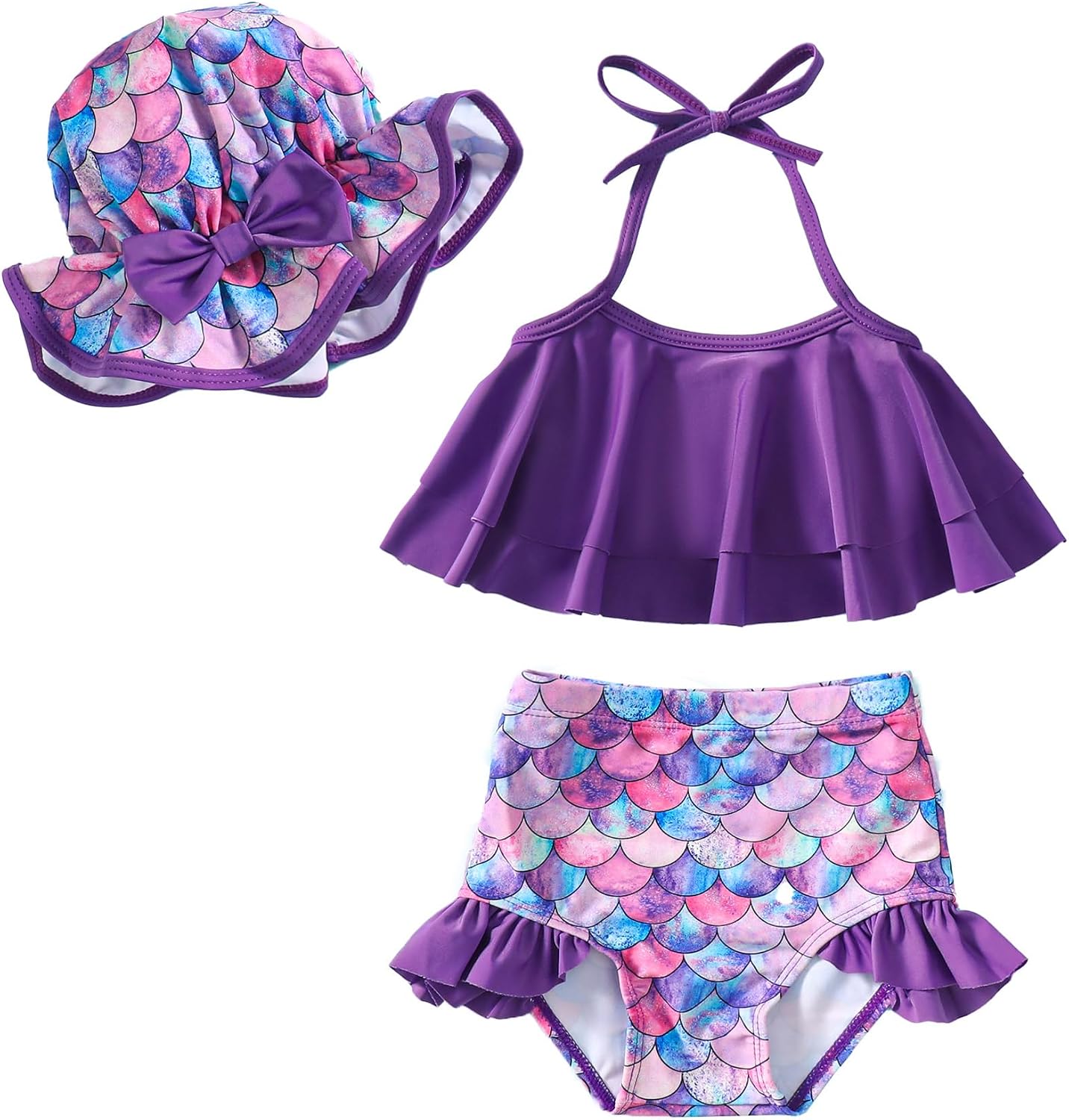 LYSMuch Toddler Baby Girl Bikini Swimsuit Set 3 Piece Bathing Suit with Hat