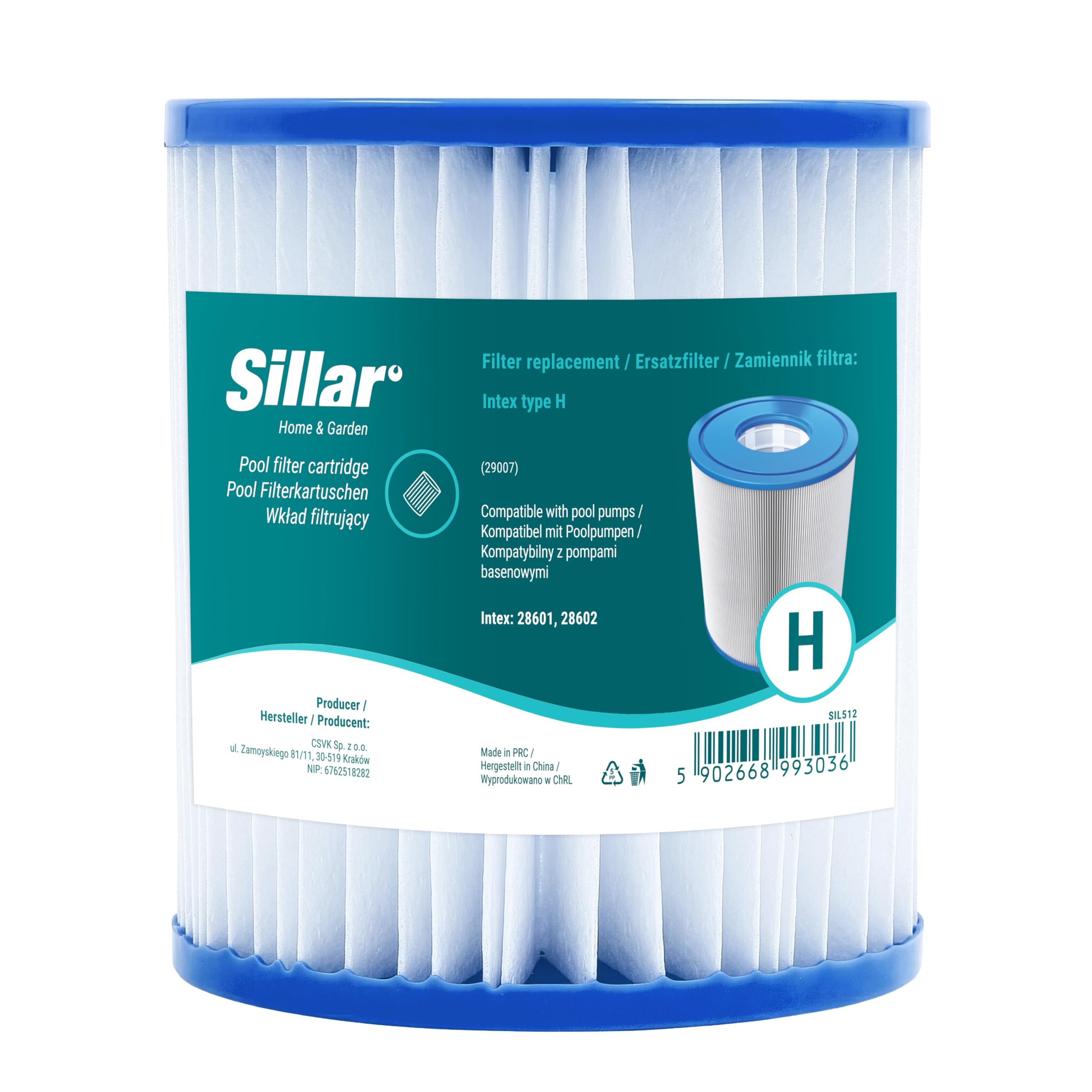 Sillar Wkłady filtrujące kompatybilne z filtrem Intex typu H, filtr basenowy typu H #29007, 12 sztuk