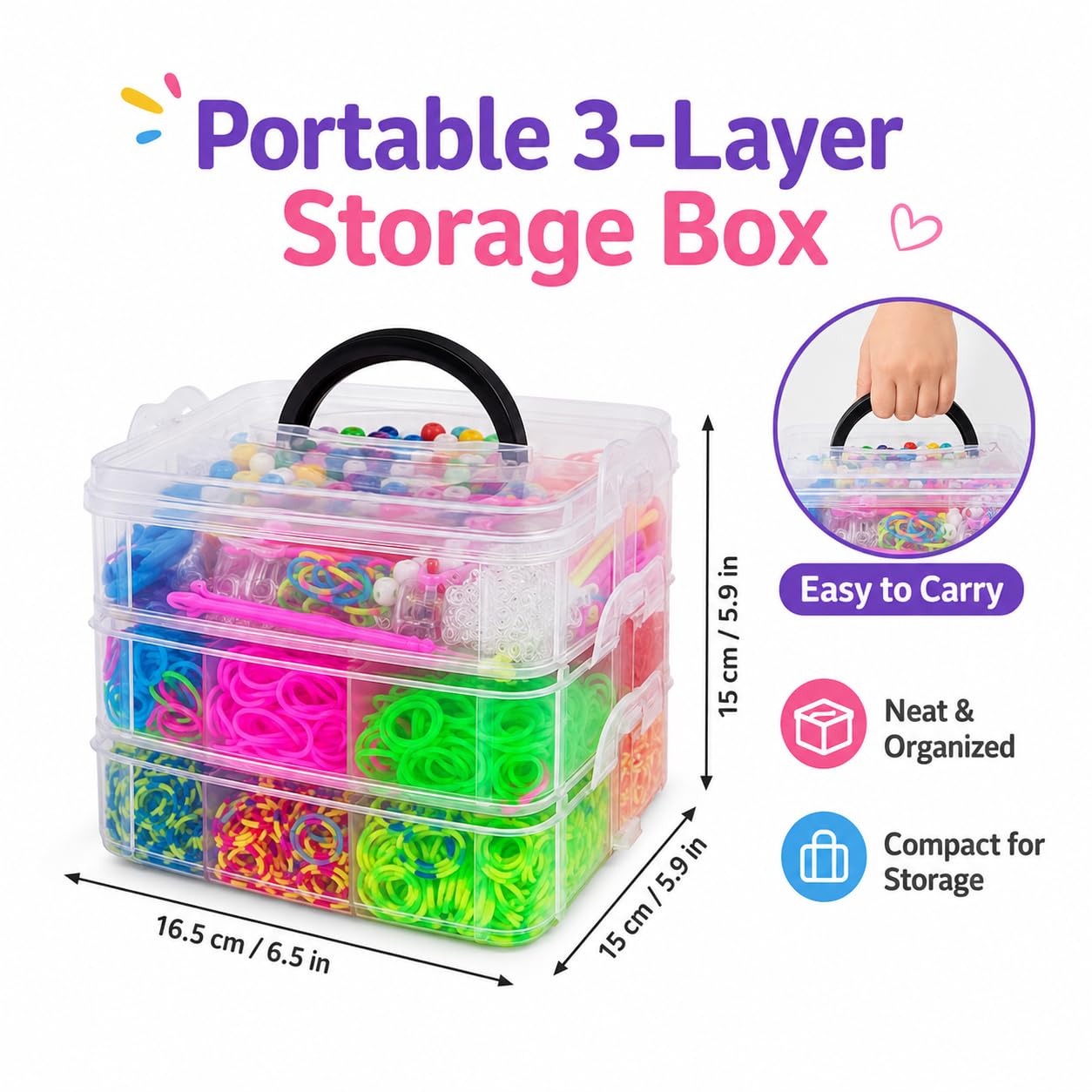 ONECK Elastico Bands Kit 4500 Elastici e Accessori DIY Elastici Colorato Nastri Box per Lavorare a Maglia Giocattolo per bracciali Collana per Bambini