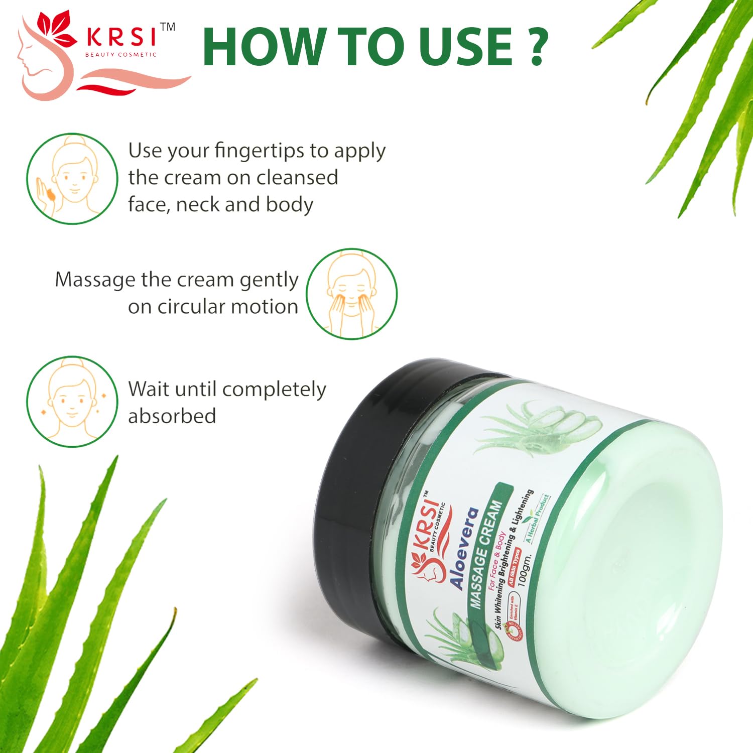 KRSI Aloe Vera Massage Cream for Face & Body, Skin Whitening & Brightening, 100gm 2