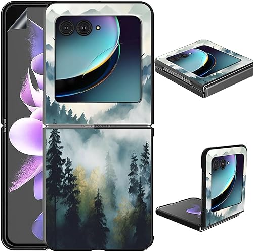 Vista 165 de Funda para Motorola Moto Razr Plus 2023 con protección de pantalla, cubierta trasera de policarbonato duro delgada y ultrafina con patrón de estante