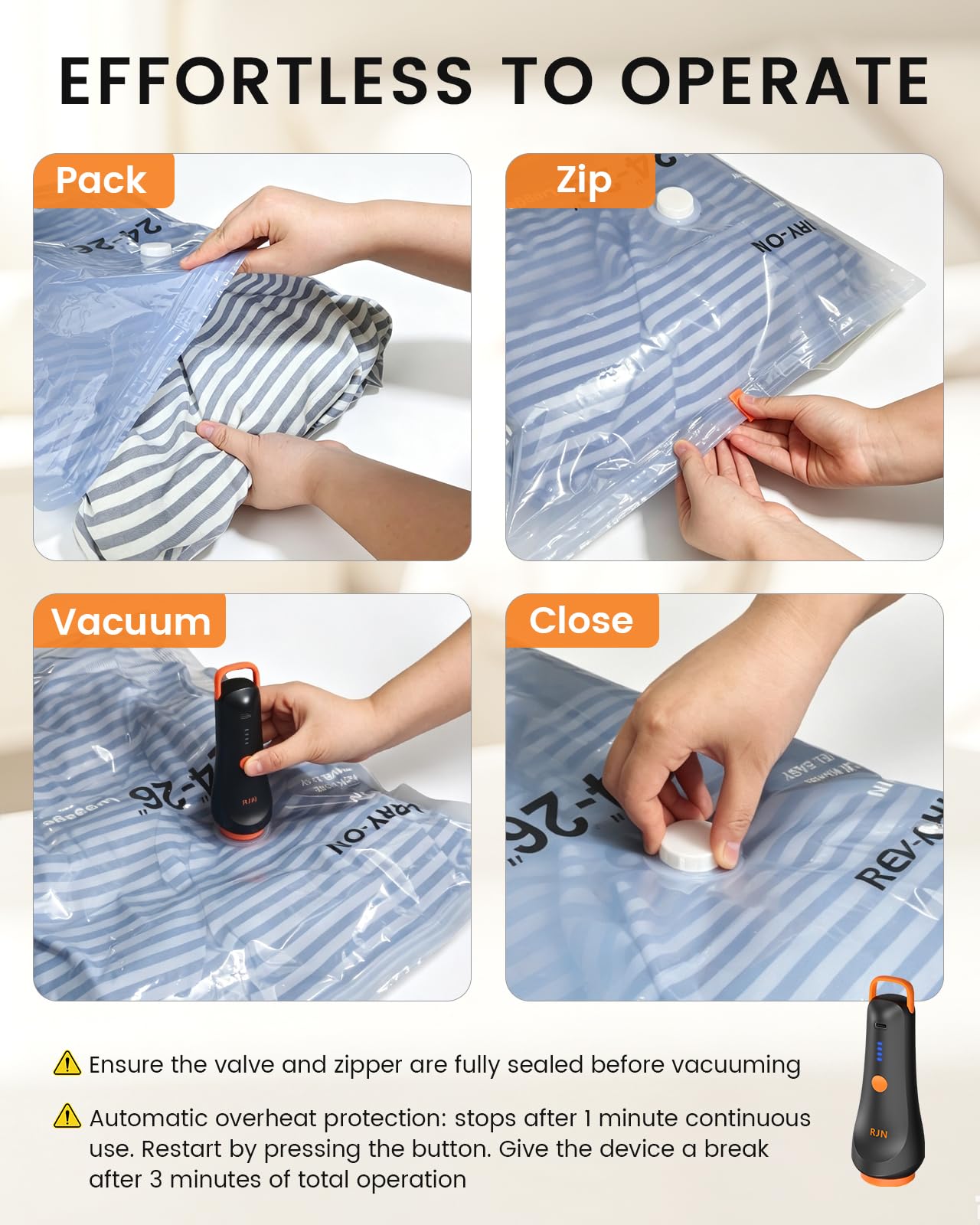 RJN Sacchetti sottovuoto con pompa ad aria wireless ricaricabile, sacchetti di imballaggio a compressione per viaggi, sacchetti sottovuoto salvaspazio per abbigliamento, coperte, trapunte, cuscini