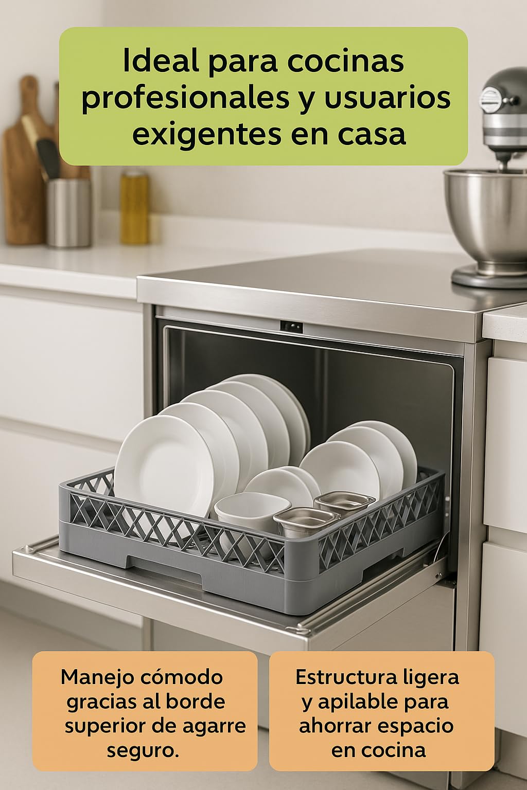 Cestino Lavastoviglie Universale Vassoio scolapiatti Bicchieri Posate Maglia Sottile 50x50x10 Cm Polipropilene Grigio Rack Essiccazione Hosteleria Cucina Industriale Ristorante