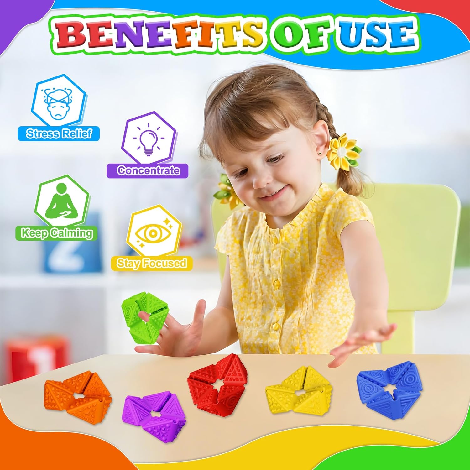 Fidget Sensory Toys for Kids - 6Pack Quiet Textures Sensory Flip Cube for ADHD, Anxiety & Stress Relief, Non-Toxic Durable Desk Fidgets for Classroom, Home & Travel, for Toddlers & Teens