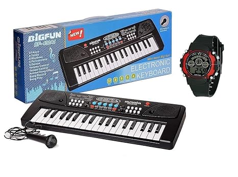 S S Traders Ree Digital Watch with 37 Key Piano for Kids and Recording mic/Instrumental Piano-Black,Durable Plastic,Pack of 1