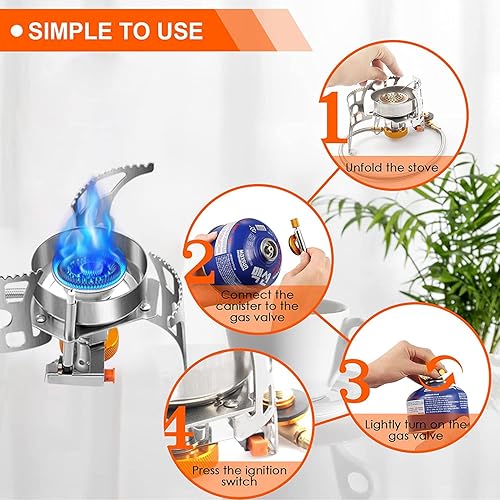 Miniatura 4 de HEYPORK Estufa de gas portátil de 3900 W con adaptador de recipiente de combustible encendido piezográfico funda de transporte quemador plegable