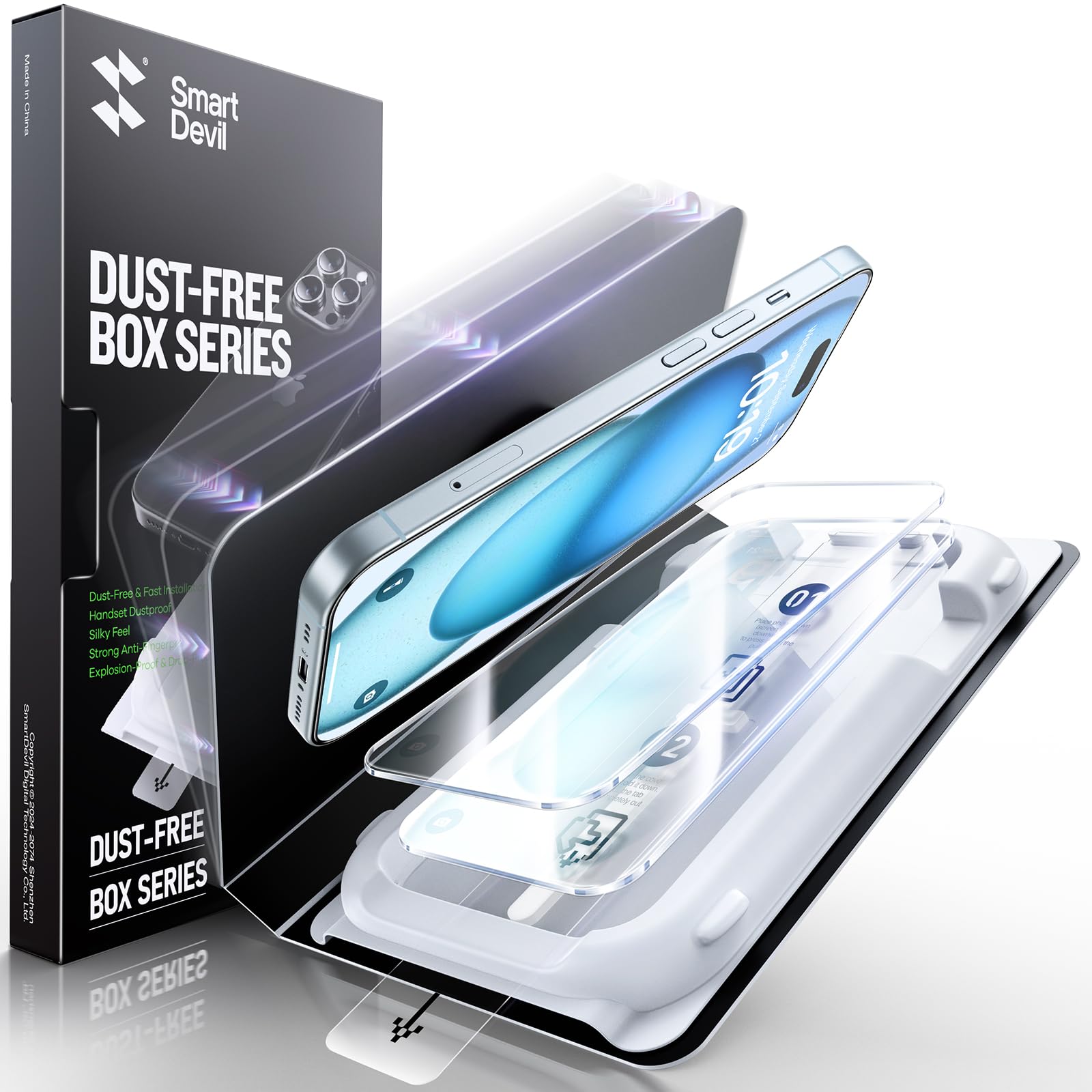 SMARTDEVIL 3 Pack Tempered Glass for iPhone 15 Screen Protector, Military-Grade Shatterproof Protection, 9H Hardness, Fast & Easy Installation, Case