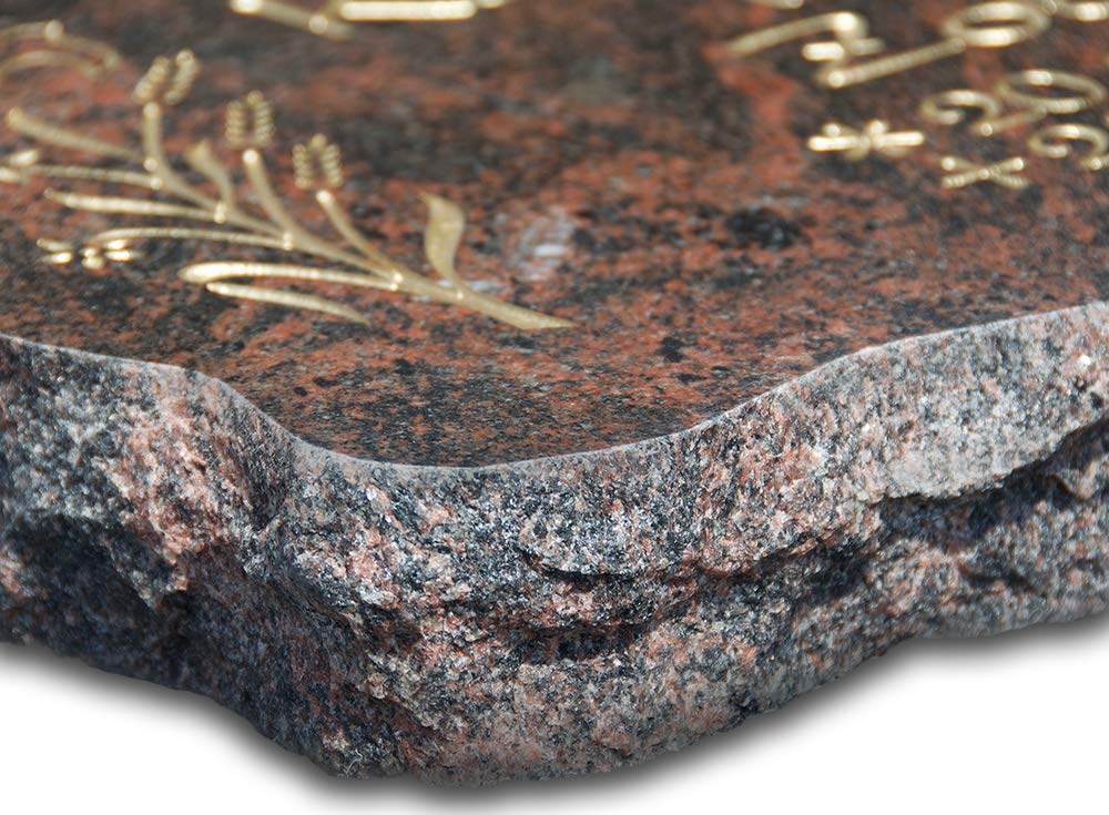 Grabplatte, Grabstein, Grabkissen, Urnengrabstein, Liegegrabstein Modell Pure 40 x 30 x 5 cm Aruba-Granit, poliert inkl. Gravur (Sandstrahl-Ornament Rose 2)