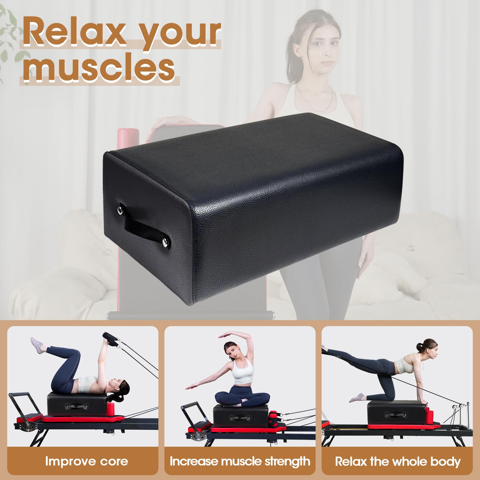 Pilates Sitting Box, Pilates Box for Home and Gym Use, Pilates Equipment Accessories, Pilates Reformer Box,Black