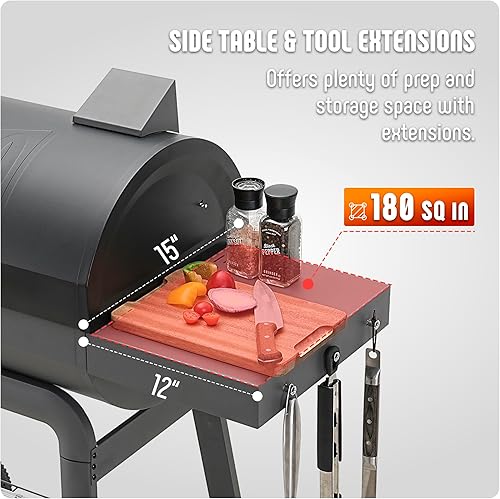 Miniatura 4 de Barbacoa de carbón con mesa lateral, parrilla de 30 pulgadas resistente para exteriores con área de cocción de 647 pulgadas cuadradas para barbacoas