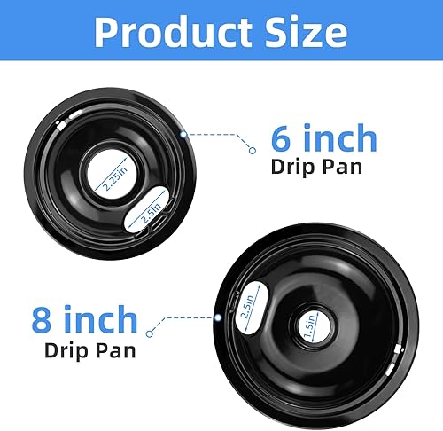 Miniatura 4 de Sartenes de goteo para quemador de estufa negro para Whirlpool Amana Crosley Electric Range, cuencos de goteo superior de estufa incluye 1 grande de