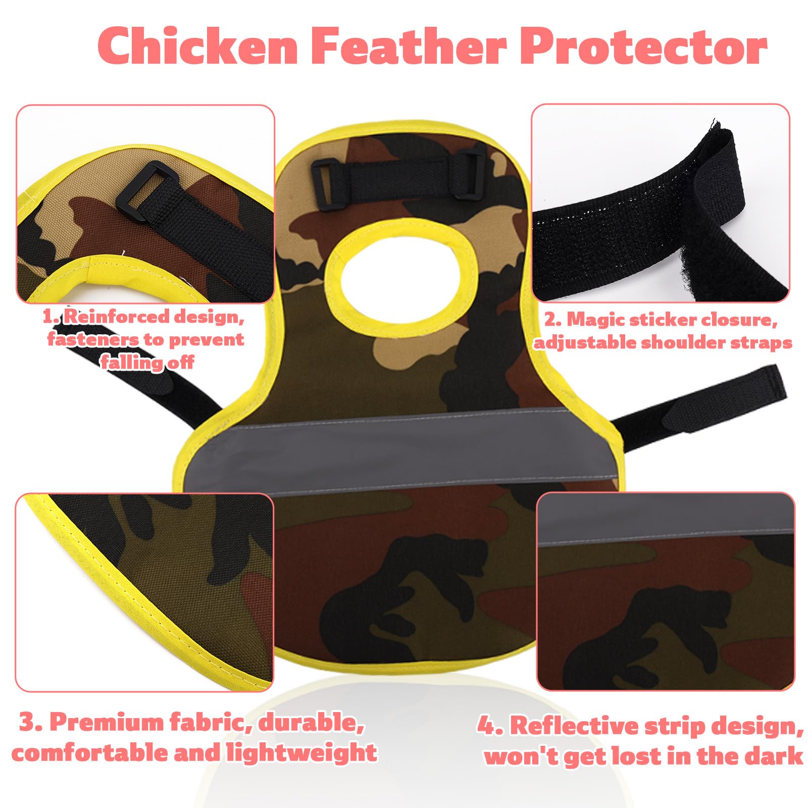lasuroa 3pcs Selle pour Poules avec Bandes Réfléchissantes et Sangles Réglables, Tablier Selle Poule Protection du Dos et des Côtés Accessoires d'Extérieur pour Volailles (3 Couleurs)