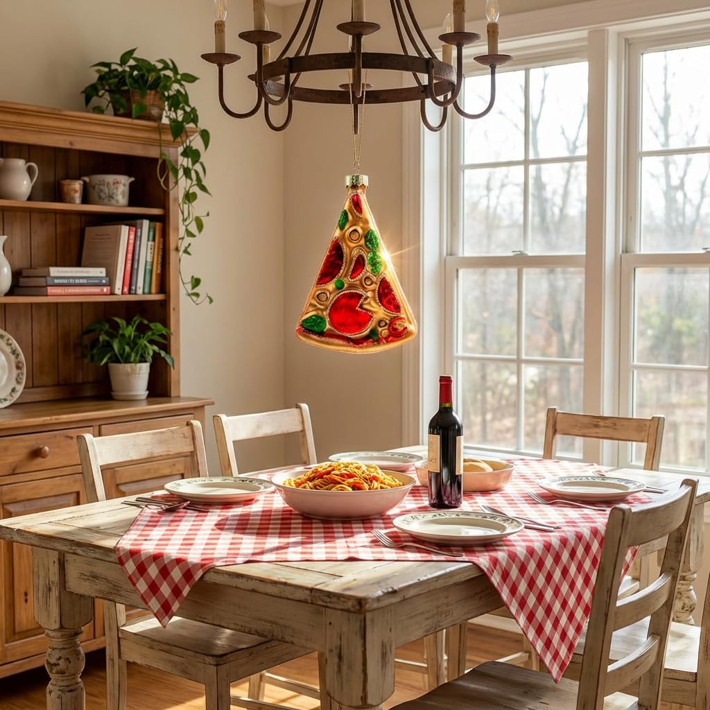 Gifts for Pizza Lovers, Pizza Christmas Ornament – Funny Food-Themed Hanging Decor for Pizza Lovers – Glass Blown Ornament for Christmas Tree