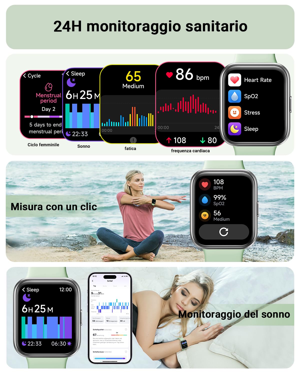 Tensky Orologio Smartwatch Uomo Donna 1,8" Smart Watch con Rispondi/Fai Chiamate, Alexa Integrata, 110+ Sport, Contapassi Monitoraggio Sonno SpO2 Frequenza Cardiaca, Impermeabile IP68, per Android iOS