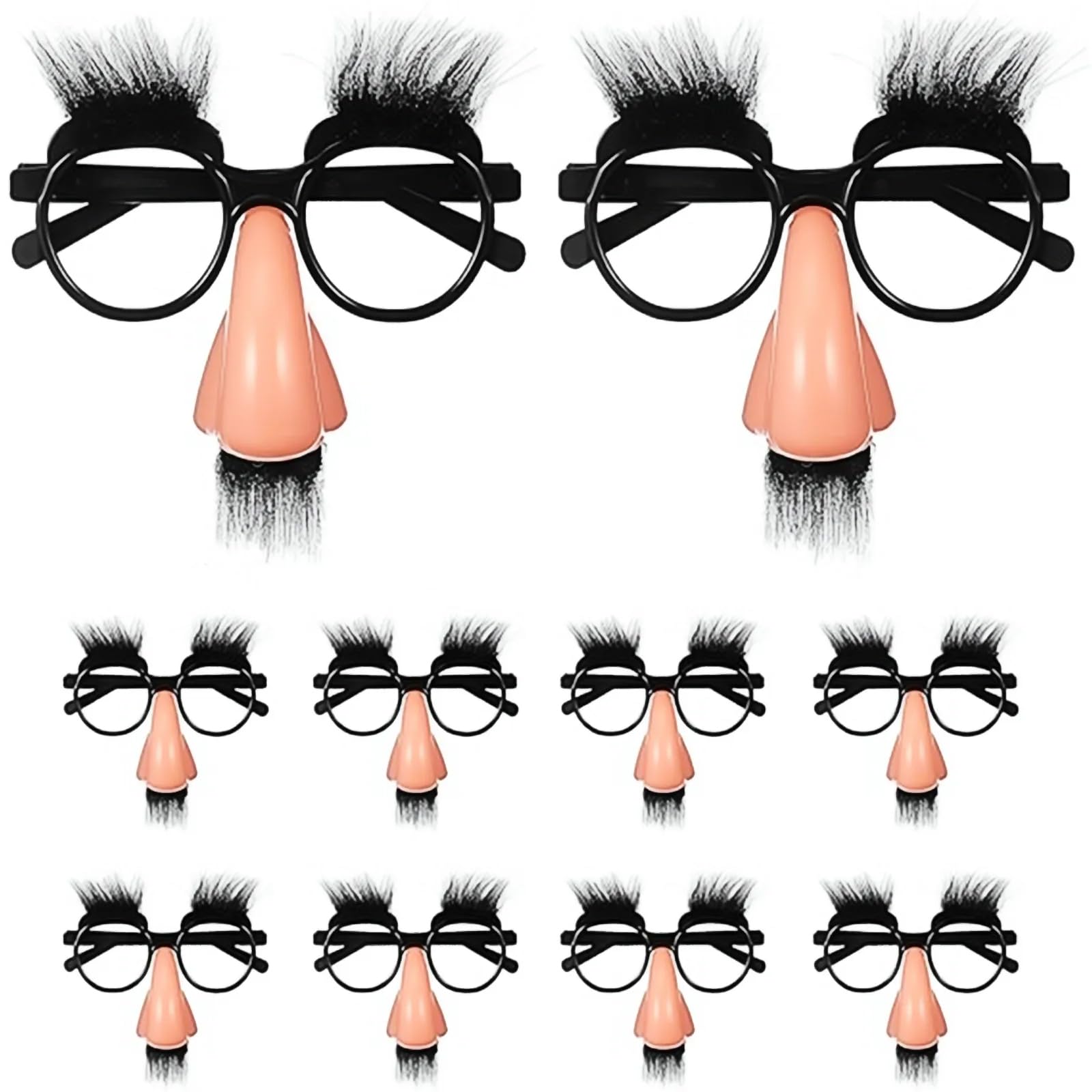 Glitzville 10 Pcs Funny Disguise Glasses Big Nose Glasses with Eyebrows and Mustache Silly Novelty Eyewear Halloween Costumes for Halloween Costume Party Photo Booth Props