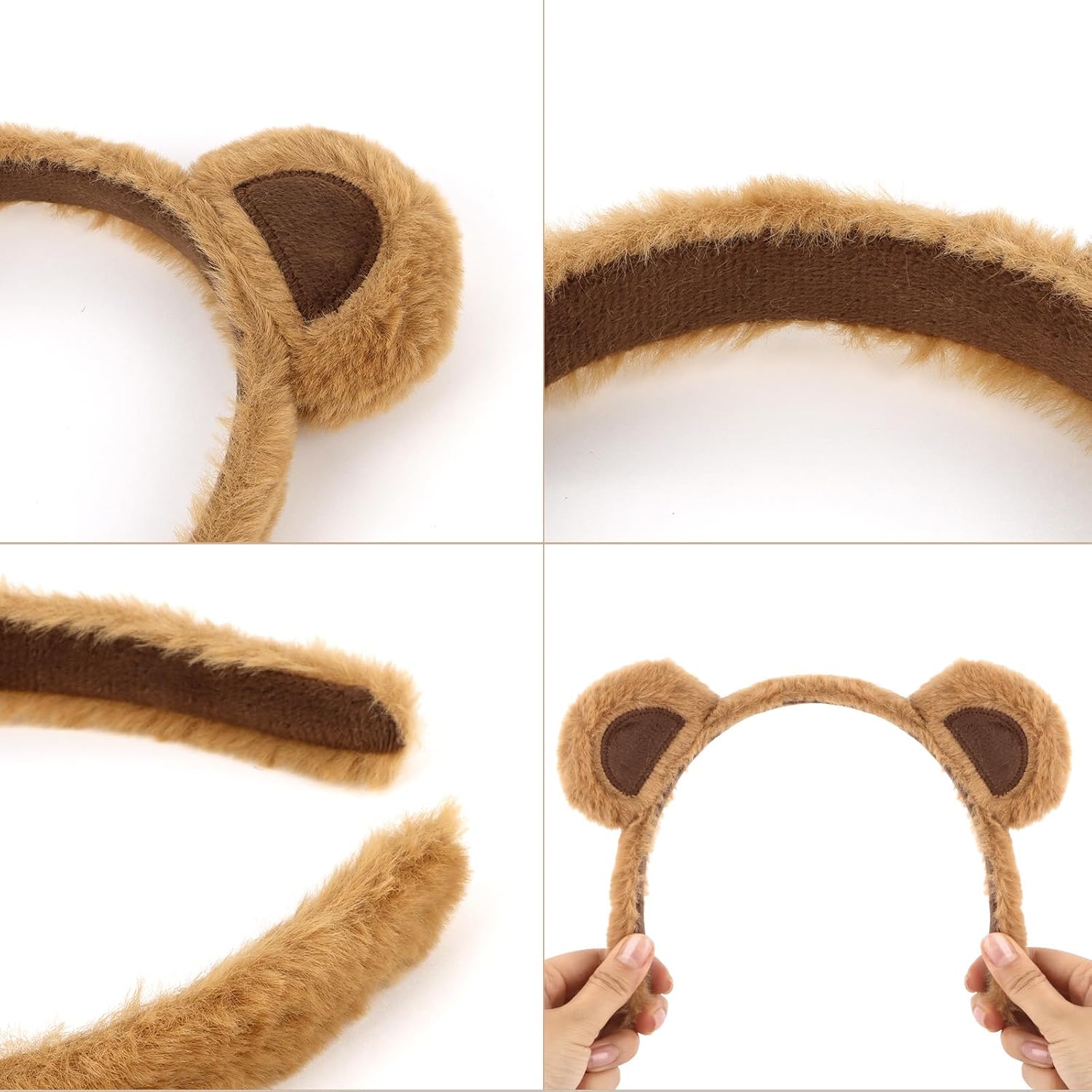 12 Pcs Bear Ears Headbands Brown Plush Bear Ears Headband Cute Animal Ears Headband for Birthday Party Favors Halloween Costumes