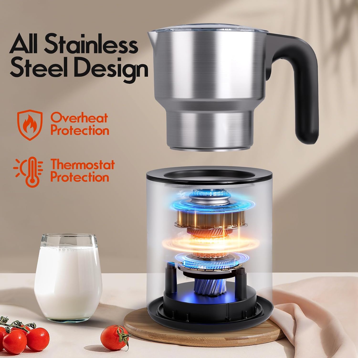 Electric Milk Frother and Steamer, 5 in 1 Automatic Hot Cold Foam Maker, 17 OZ Smart Touch Control Milk Warmer for Coffee, Latte, Cappuccino, Hot Chocolate, Detachable, Silent Operation, BPA