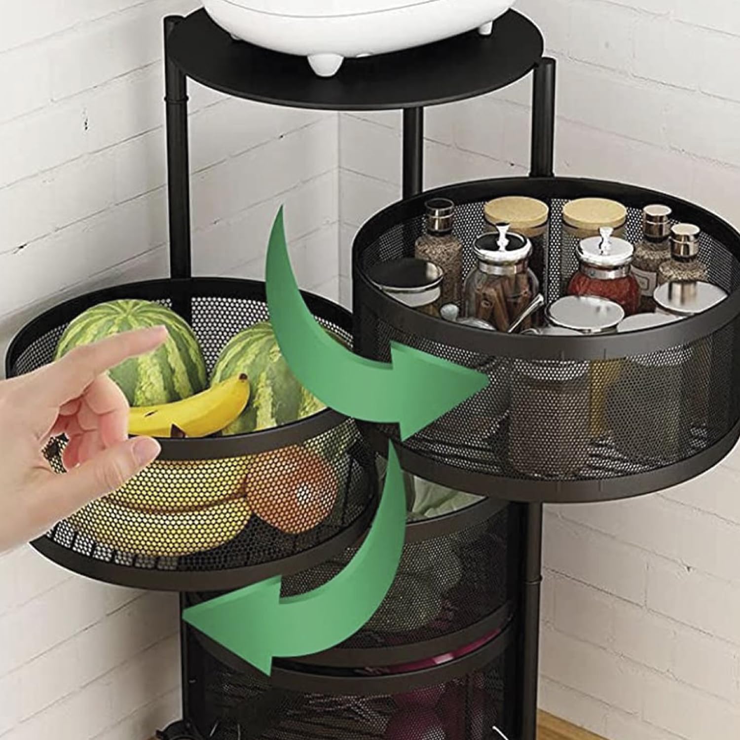 GREATOYAR Carrito de Cocina, Carros de Almacenamiento, Estantería Universal Multifuncional con Ruedas para Cocina, Cocina, baño, habitación Infantil y Oficina, 4 Compartimentos Redondos, Negro