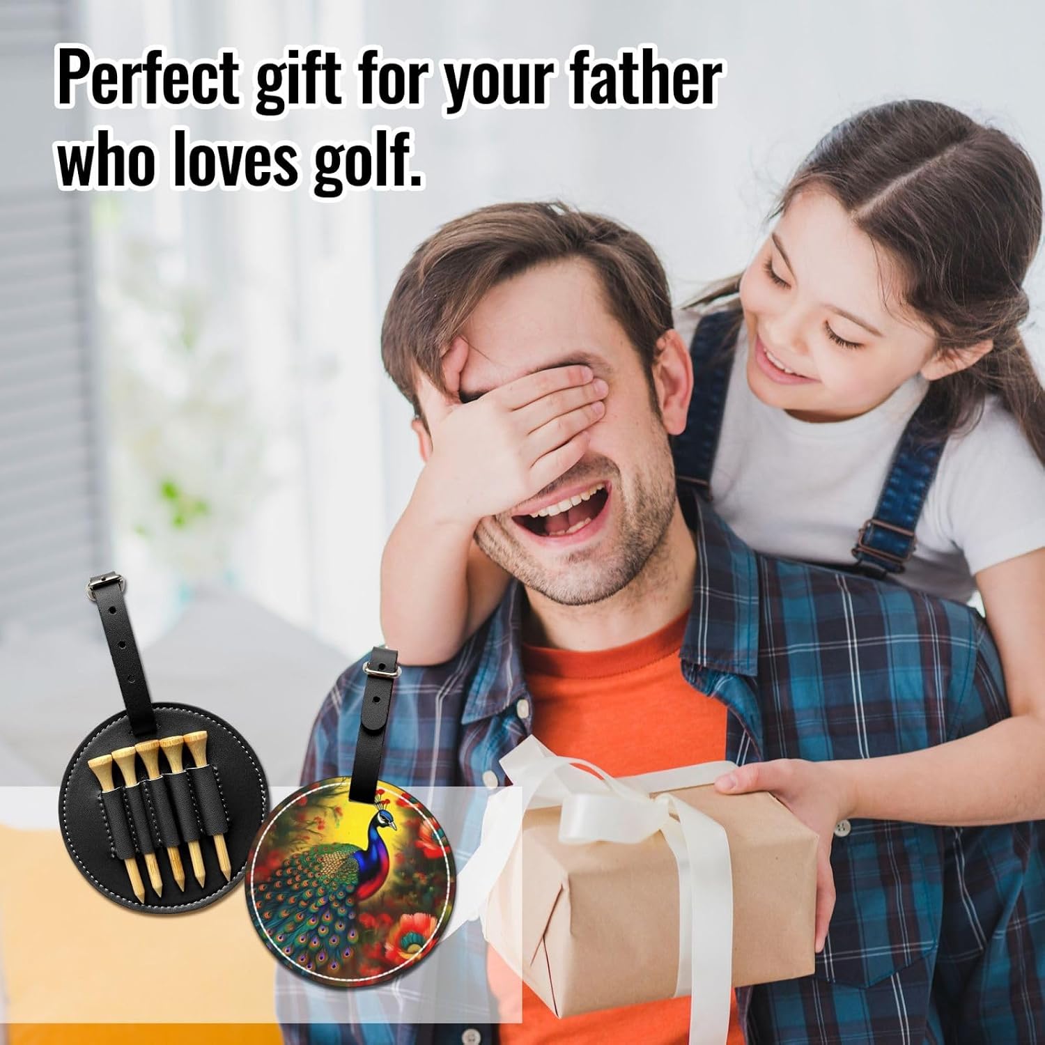 Peacock Flowers Black Printed Golf tee Storage Bag - for Men only, Durable PU Material, Easy to Carry, Enhance The Golf Experience