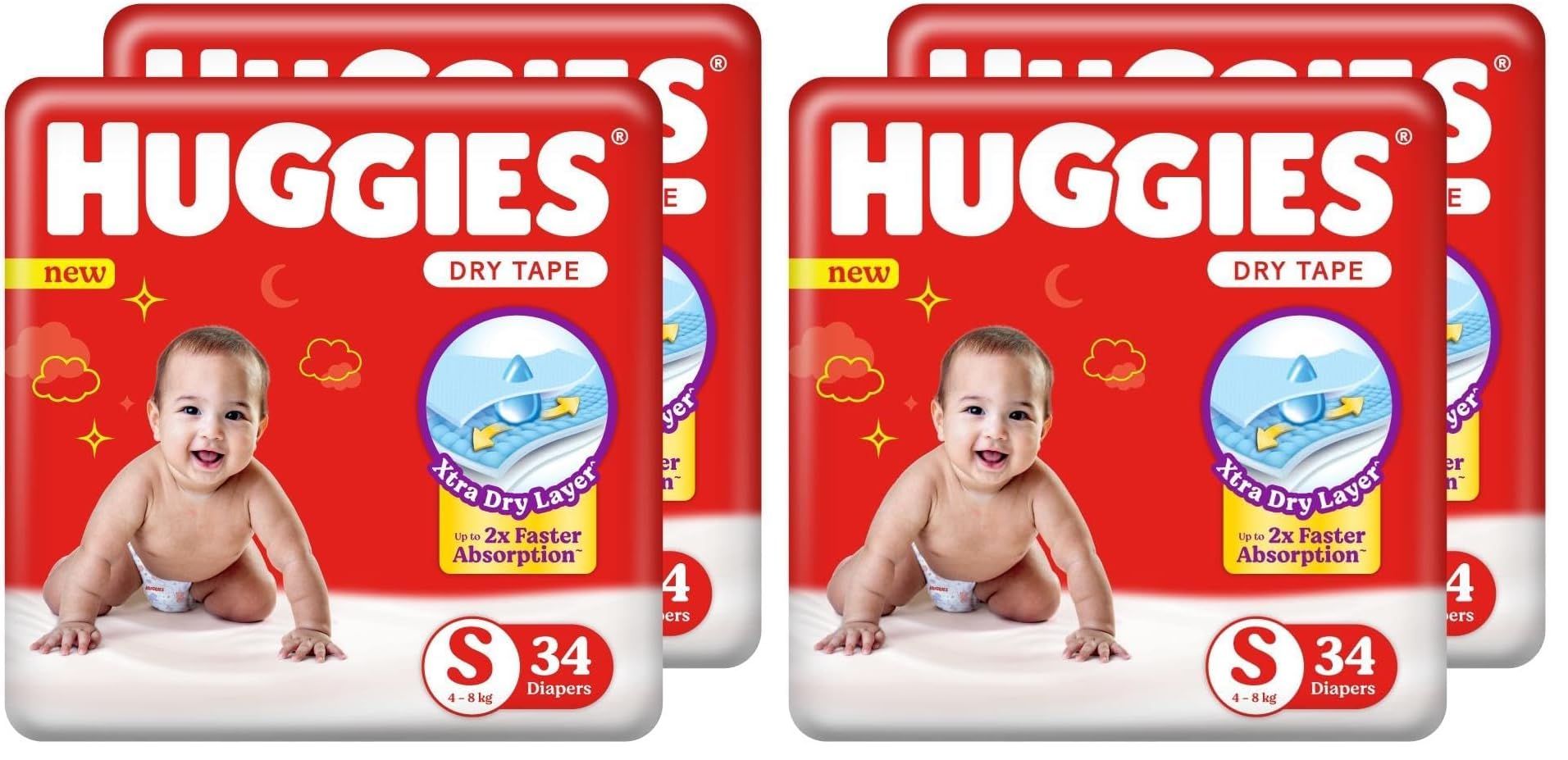 Huggies Dry Tape | Adjustable Tape Style Baby Diapers, Small (S) Size (4-8 Kgs), Combo Pack of 136 | Up To 2X Faster Absorption, Up To 12 Hours Overnight Absorption (34 Count, Pack of 2)-image-46