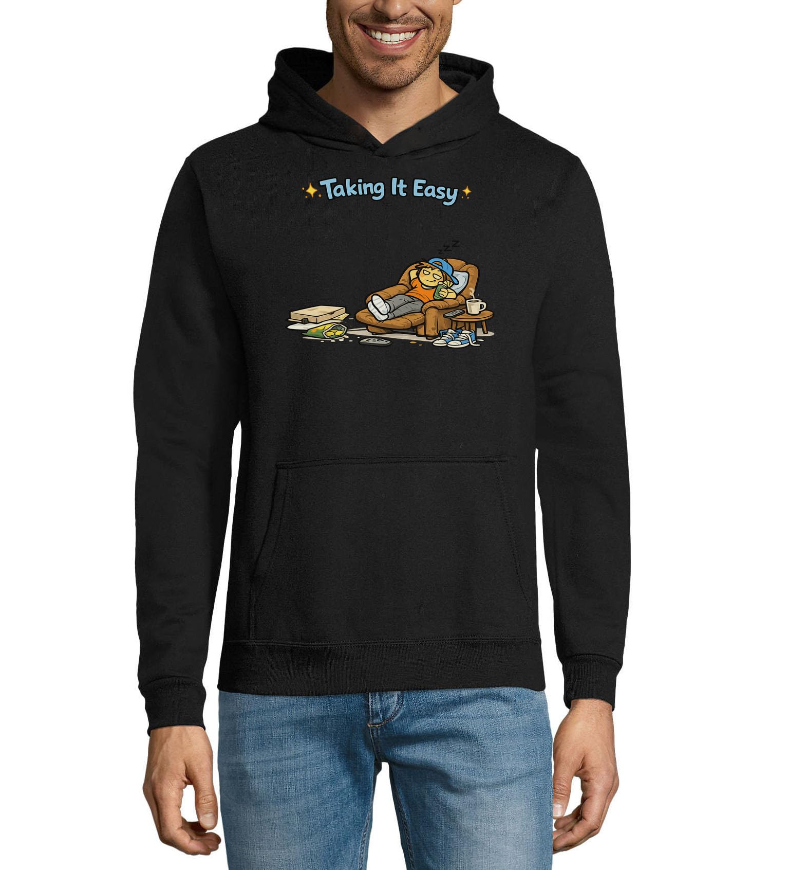 Relaks na kanapie z przekąskami unisex mieszanka bawełny bluza z kapturem bluza z kapturem czarna