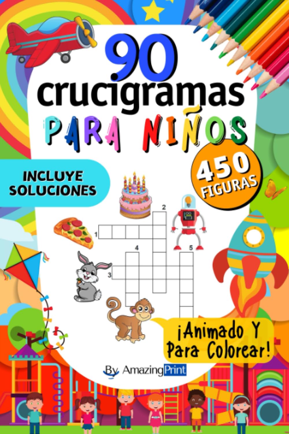 90 Crucigramas animados para niños: 450 figuras a descubrir
