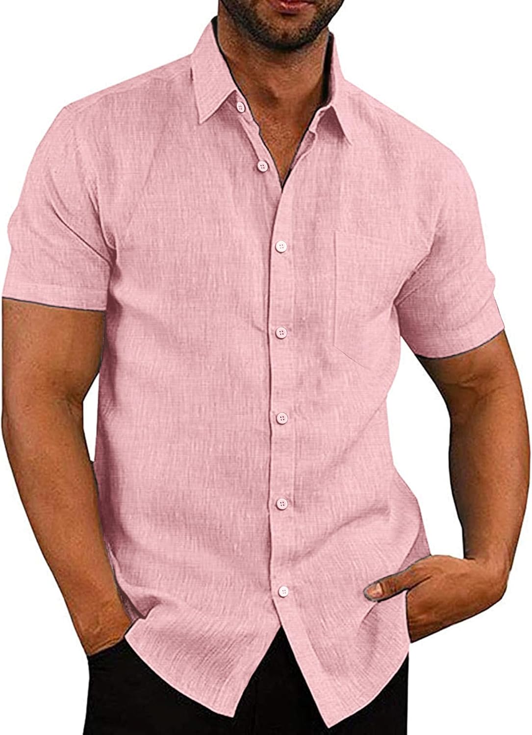 COOFANDY Men's Casual Button Down Shirts Short Sleeve Linen Shirts Summer Beach Dress Shirt