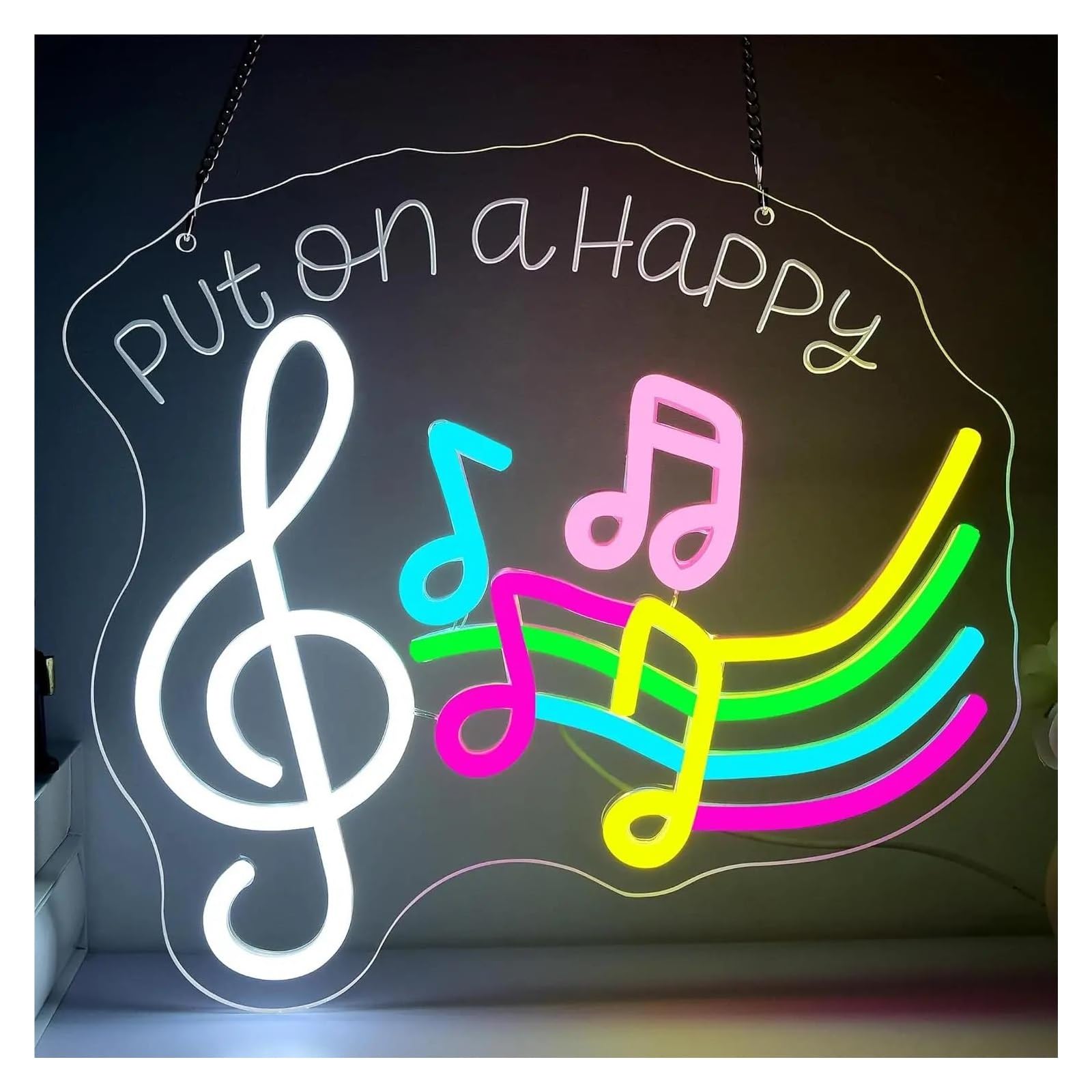 Rongch One Color Hanging Art Signs Musical Note Neon Sign Dimmable Light For Bedroom Live Music Studio Classroom Party Bar Decor 31X28.7cm