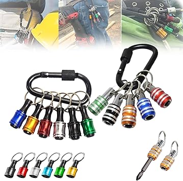Holder Drill Bit Holder,Key Chain,1/4 Hexagonal Screwdriver Head Bracket Hiking Buckle,Screwdriver Head Bracket Hiking Buckle,Screwdriver Bits Holder 11pcs