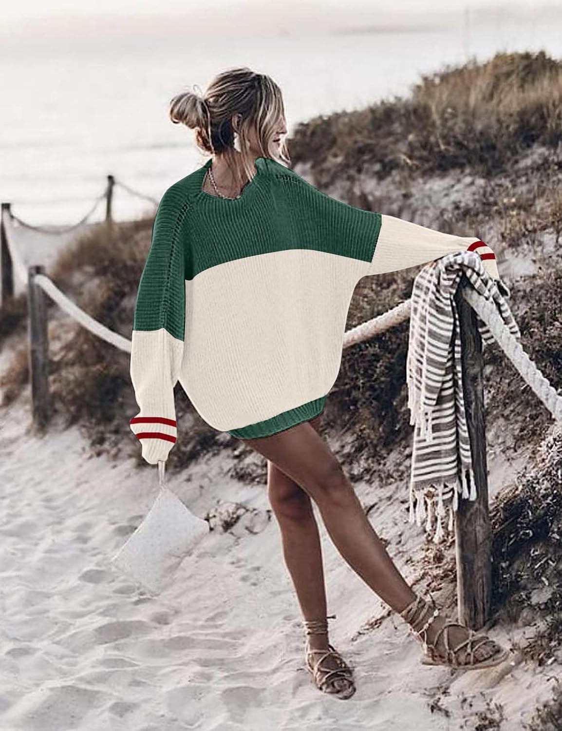 Womens Oversized Sweaters Loose Solid Casual Long Sleeve Mock Neck Knitted Jumper Tops - Image 5