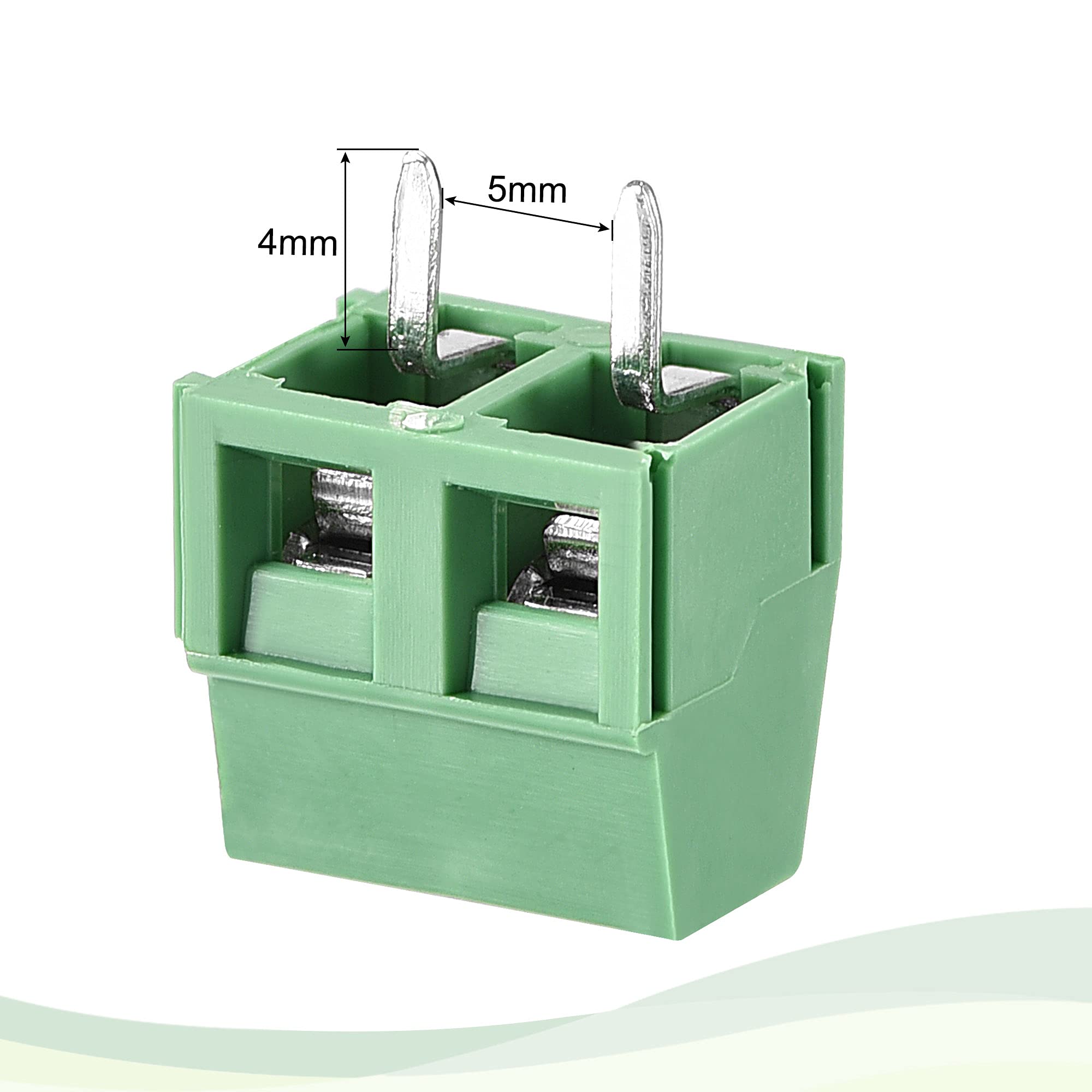 MECCANIXITY PCB Screw Terminal Steel Plated Zinc Contact AC300V 12A 2P 5mm Pitch for Prototype Board Green Pack of 20